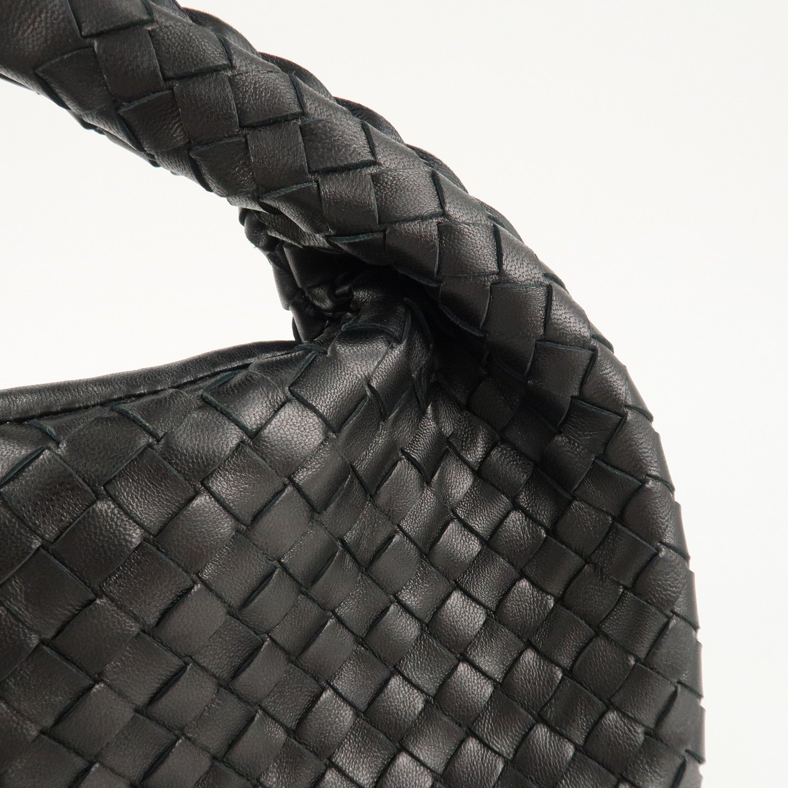 BOTTEGA VENETA Hobo Intrecciato Leather Shoulder Bag Black 115654