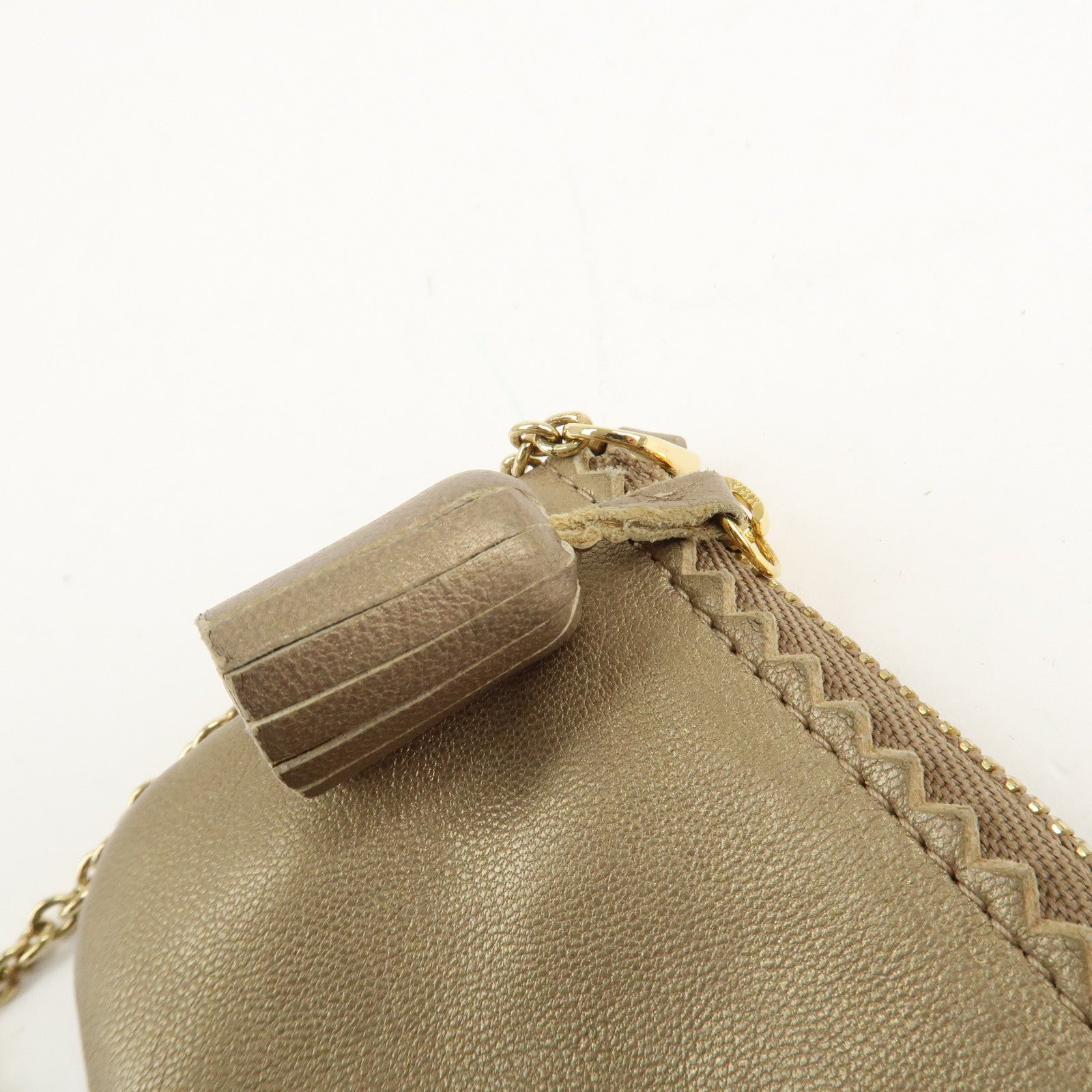 LOEWE Anagram Leather Pouch Coin Case with Keyring Gold Used