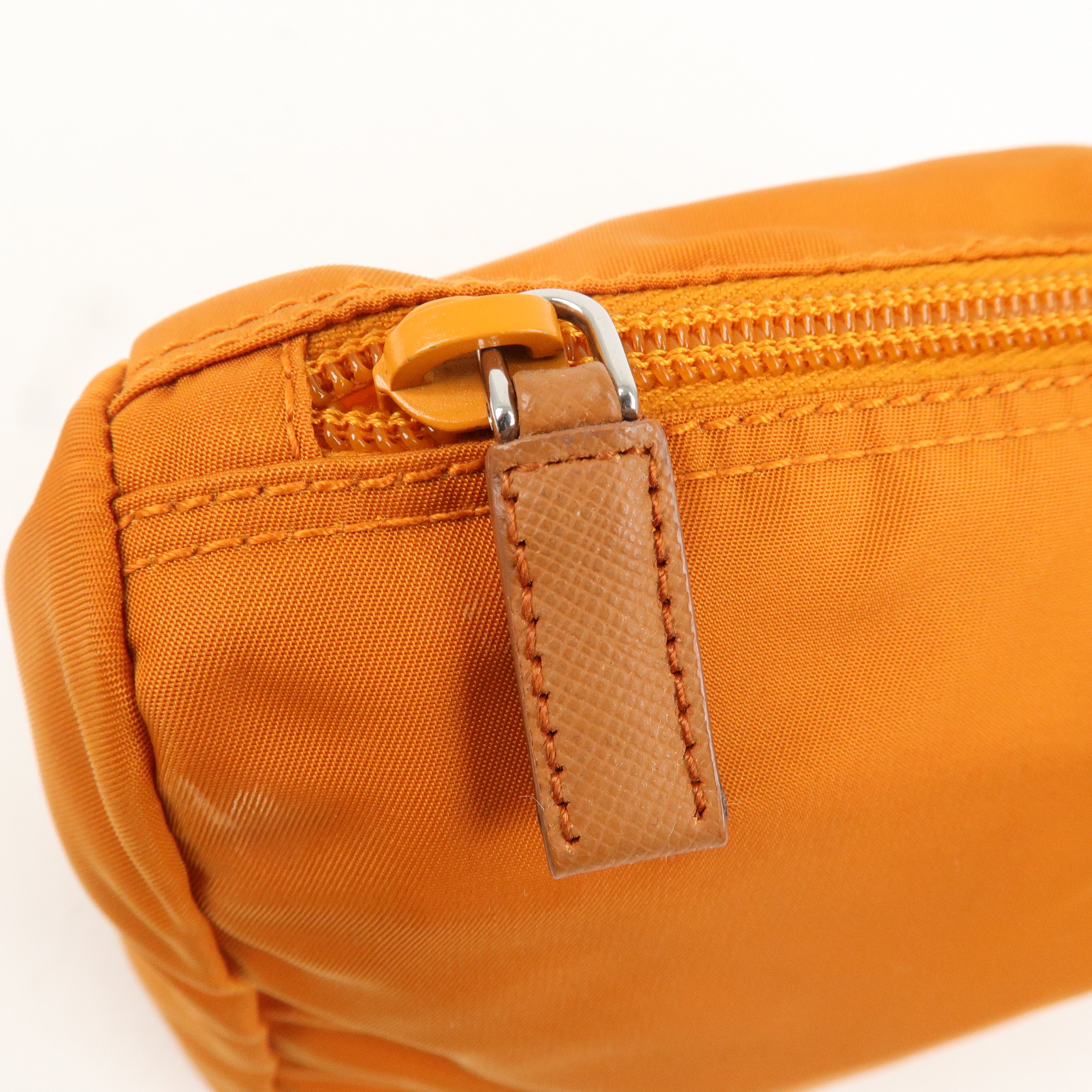 PRADA Nylon Leather Pouch Cosmetic Pouch Orange 1N0012