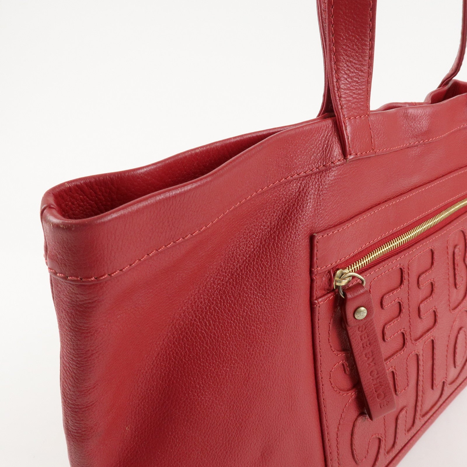 Chloe See By Chloe Leather Tote Bag Shoulder Bag Red