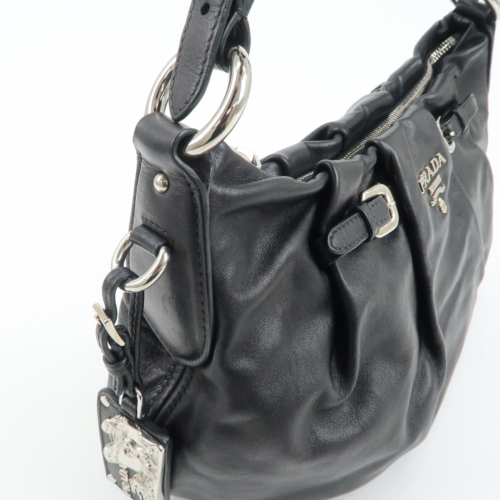 PRADA Soft Calf Leather Shoulder Bag Black BR3795