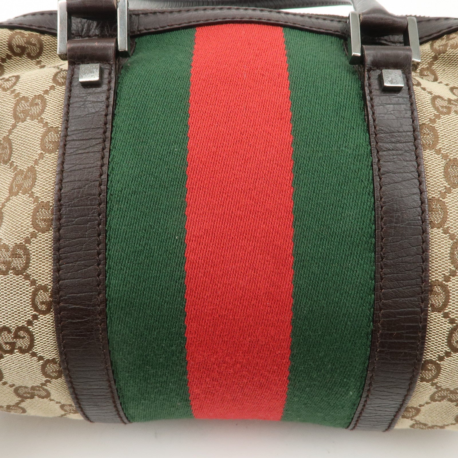 GUCCI GG Canvas Leather Mini Boston Bag Beige Brown 30458 Used