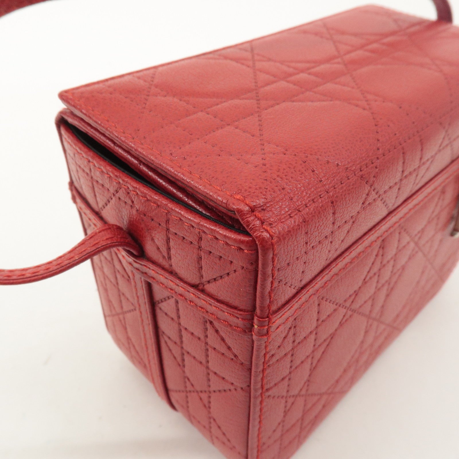 Christian Dior Leather Cannage Vanity Bag Hand Bag Red