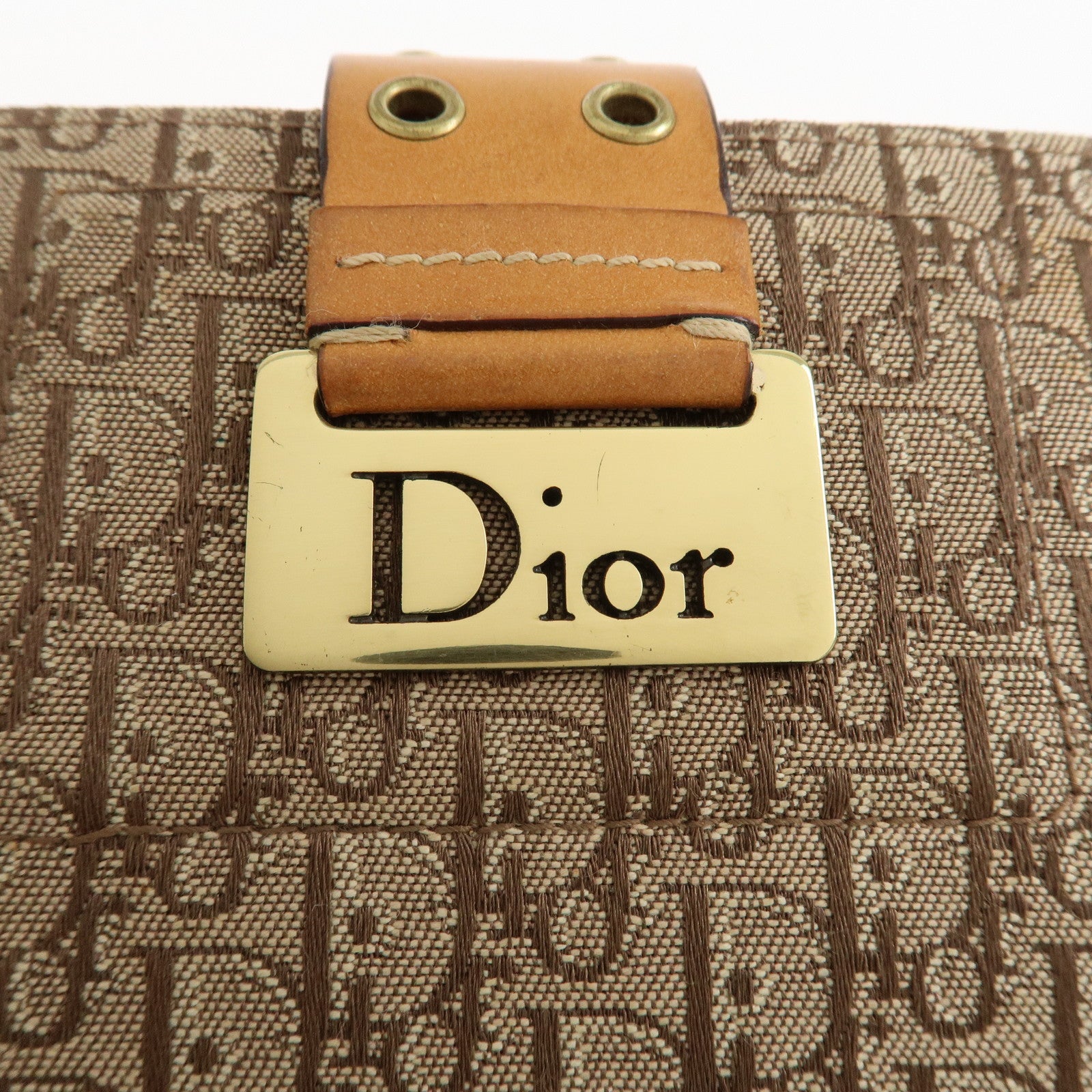 Cristian Dior Trotter Canvas Leather Bifold Card Case Beige Brown Used