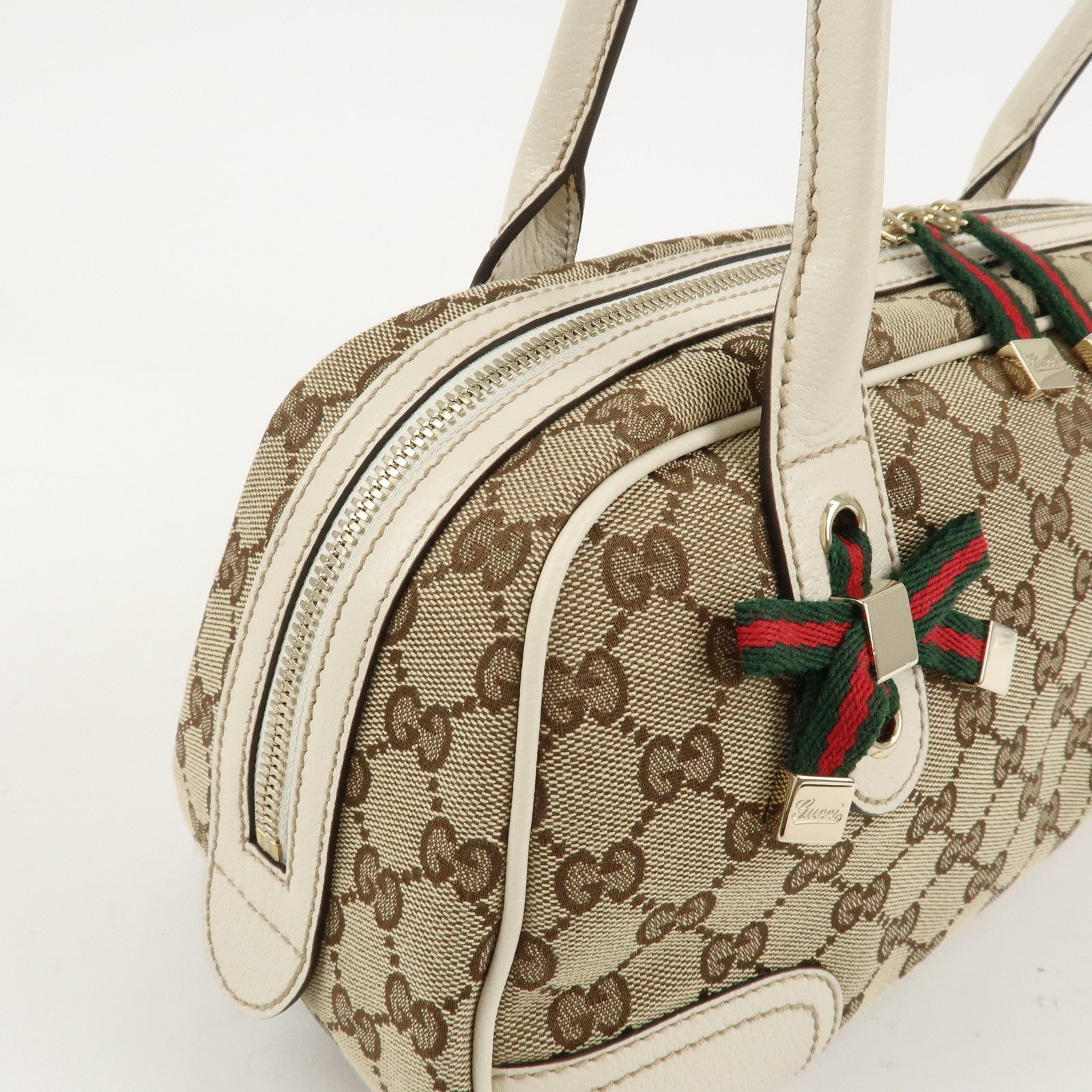 GUCCI Princy Sherry GG Canvas Leather Mini Boston Bag Beige 161720