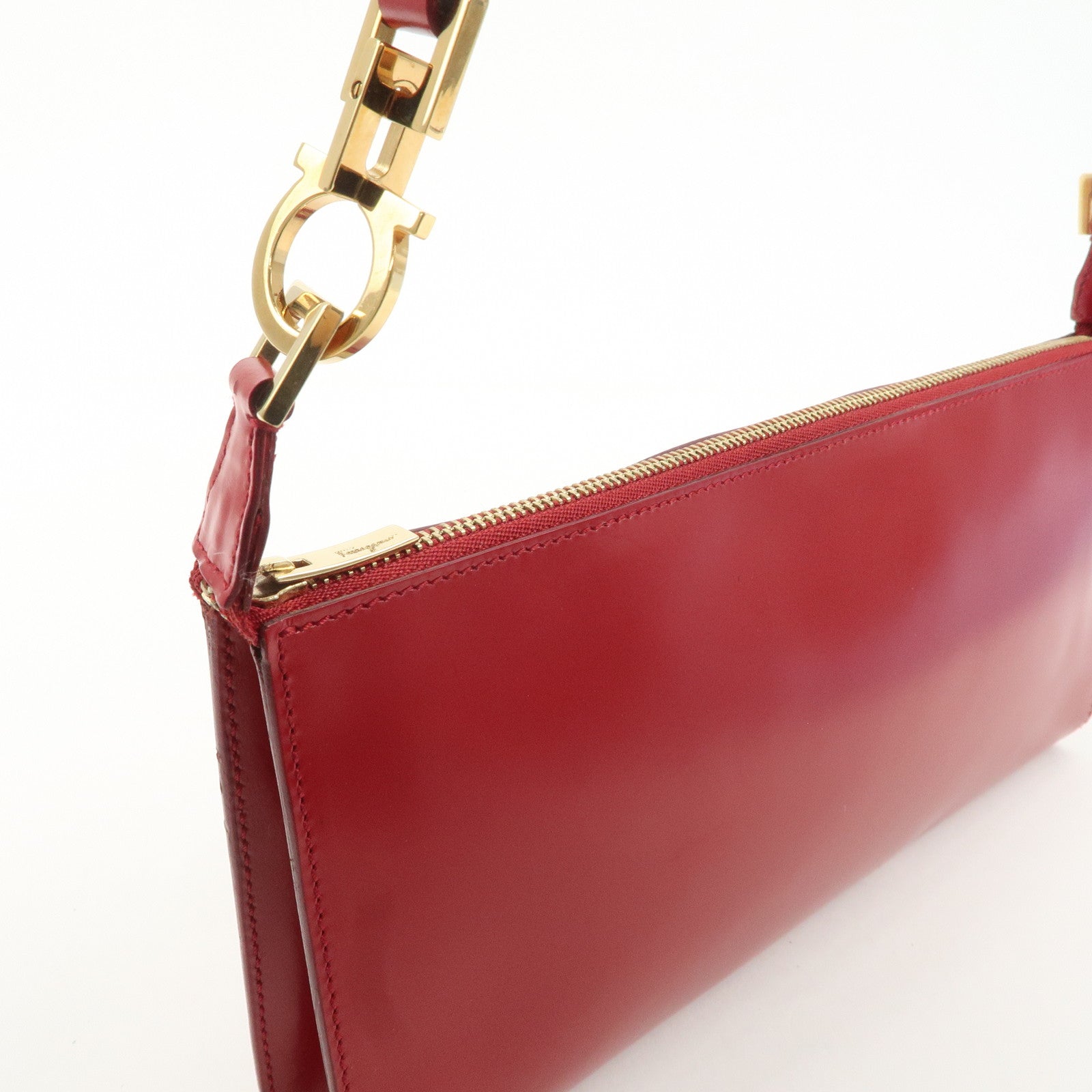 Ferragamo Gancini Leather Semi Shoulder Bag Red Used