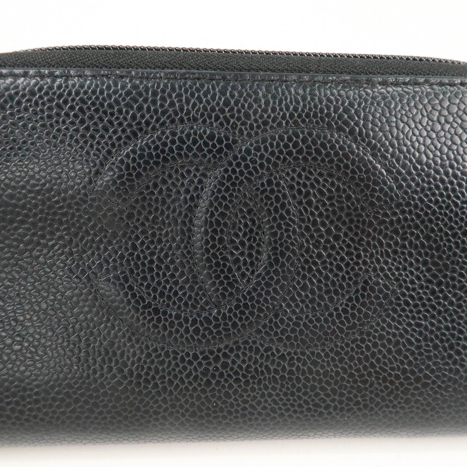 CHANEL Caviar Skin Zippy Round Long Wallet Purse Black A13228