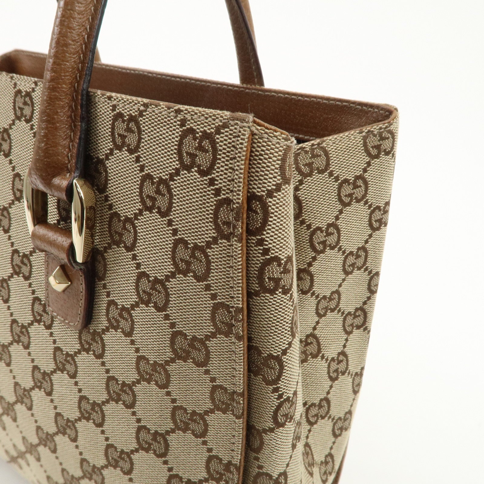 GUCCI GG Canvas Leather Tote Bag Hand Bag Beige Brown 120895