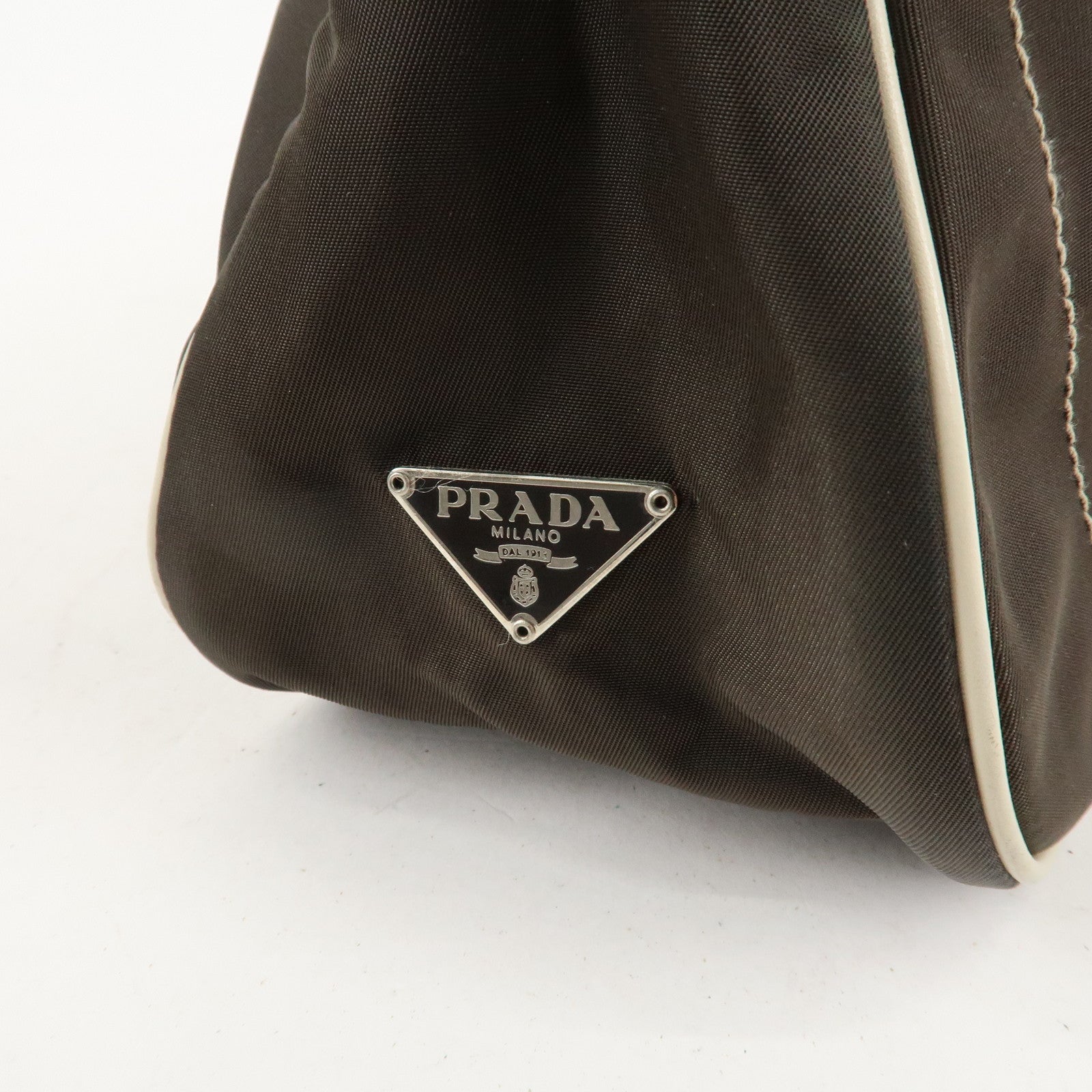 PRADA Nylon Leather Shoulder Bag Flower Motif Green Brown