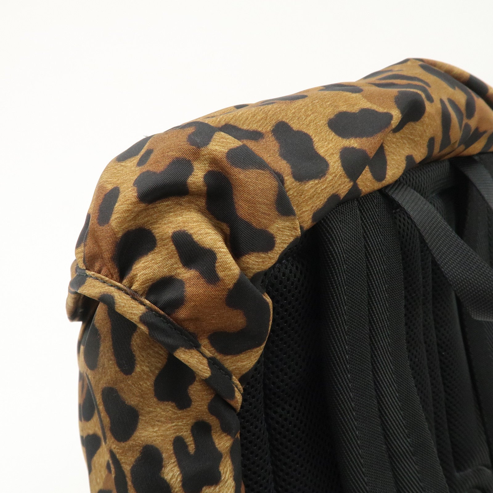 PRADA Nylon Leopard Print Back Pack Brown Black 2VZ062 Used