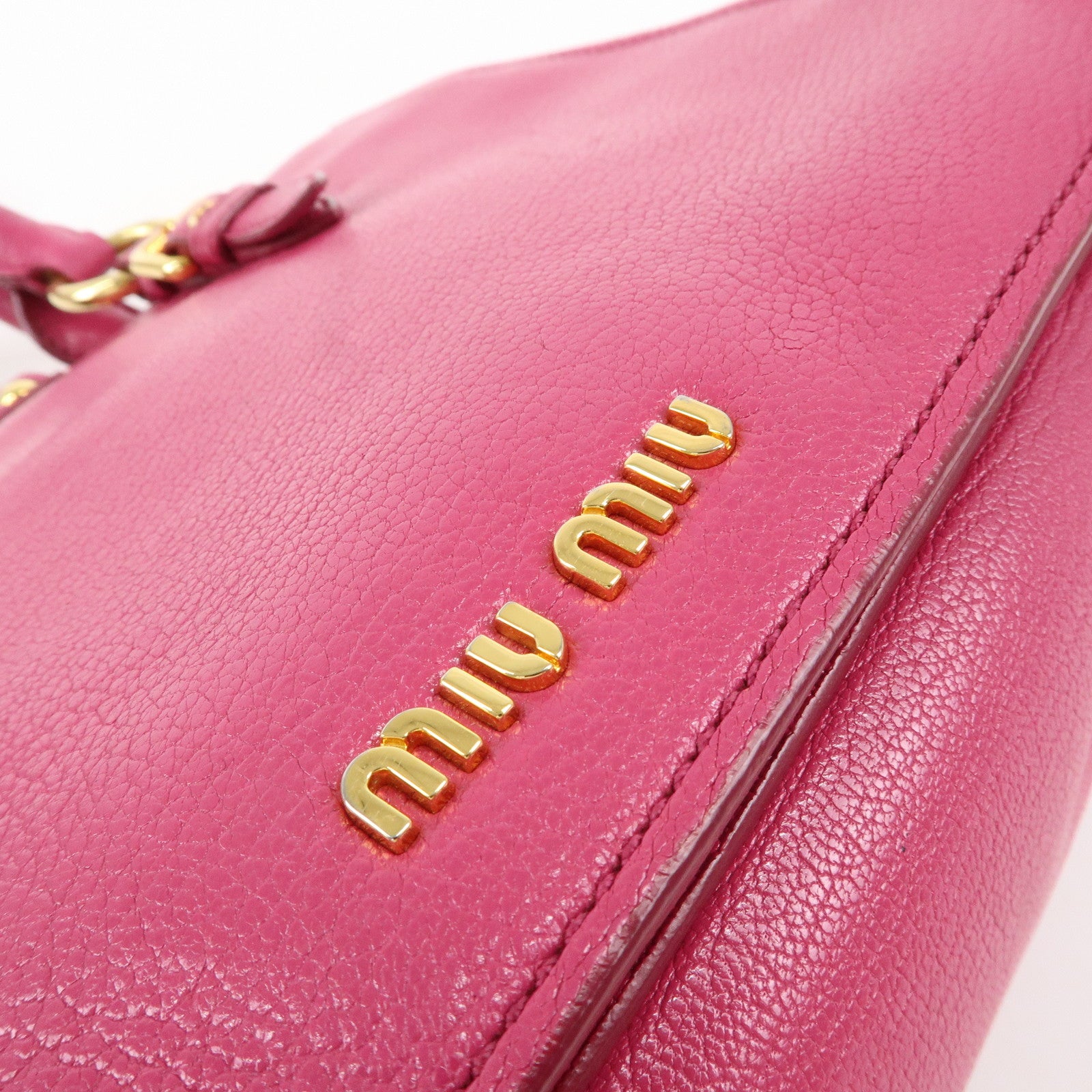 MIU MIU Leather 2WAY Bag Hand Bag Pink Gold Hardware