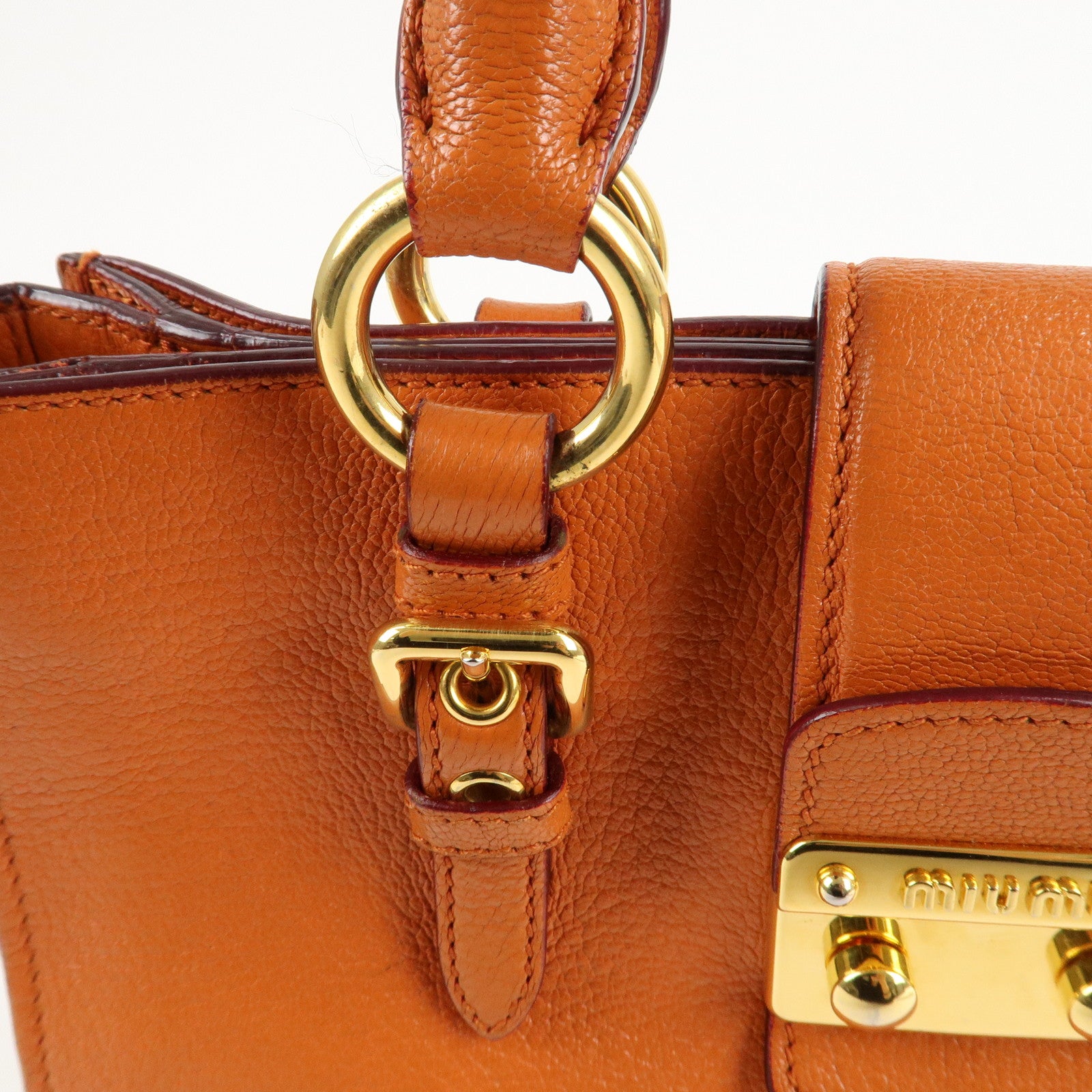 MIU MIU Madras Leather 2WAY Bag Hand Bag Orange RN0799