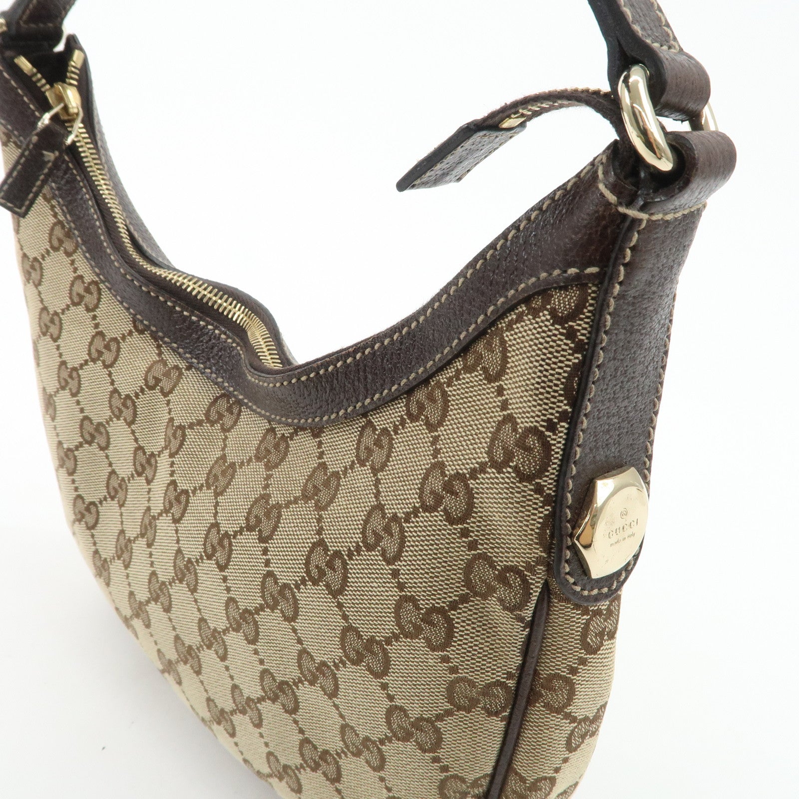 GUCCI GG Canvas Leather Shoulder Bag Hand Bag Brown Beige 154395 Used