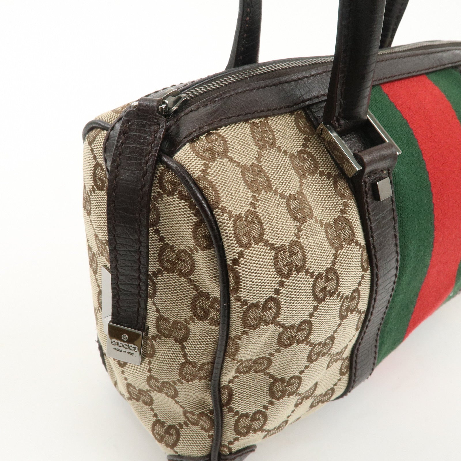 GUCCI GG Canvas Leather Mini Boston Bag Beige Brown 30458 Used