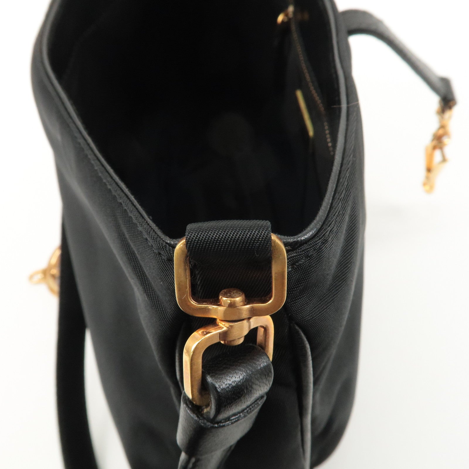 PRADA Nylon Leather Shoulder Bag Black BR0122