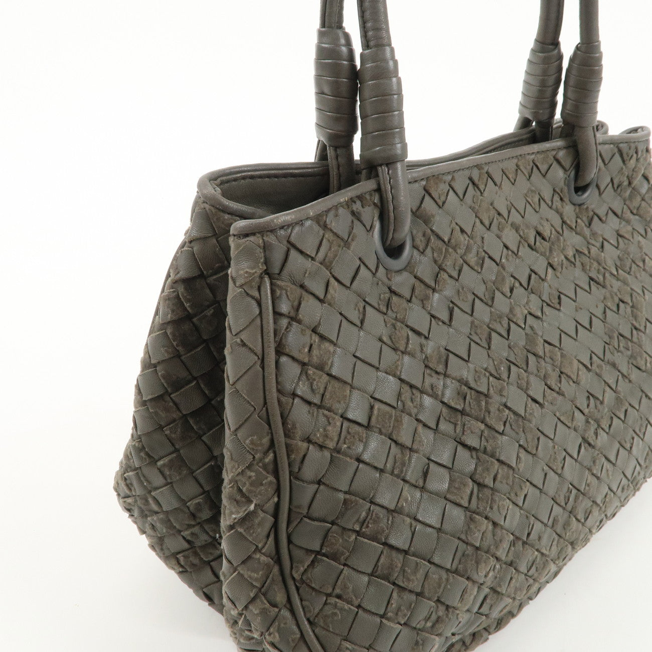 BOTTEGA VENETA Intrecciato Leather Hand Bag Tote Bag Khaki