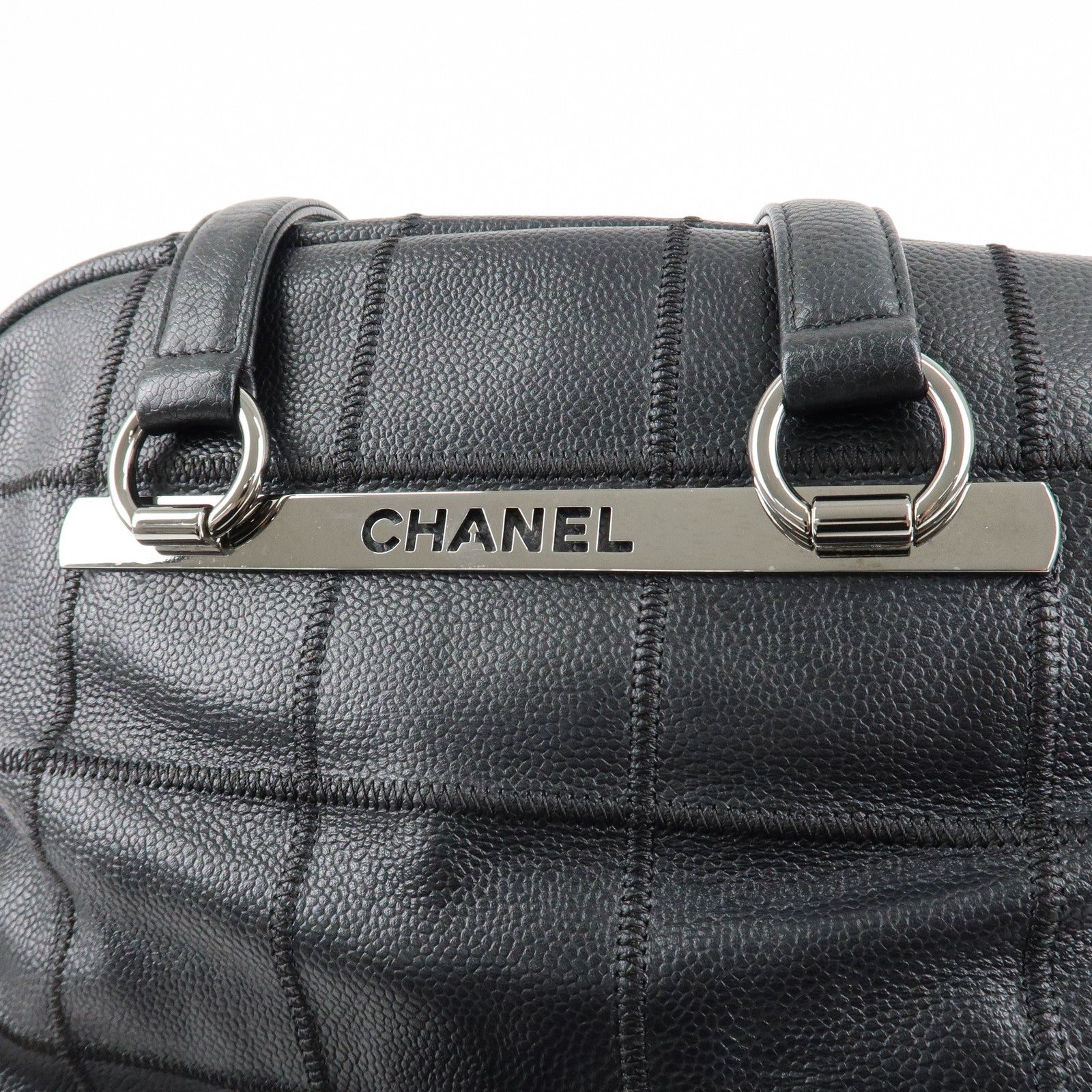 CHANEL Chocolate Bar Caviar Skin Mini Boston Bag Black A26135 Used