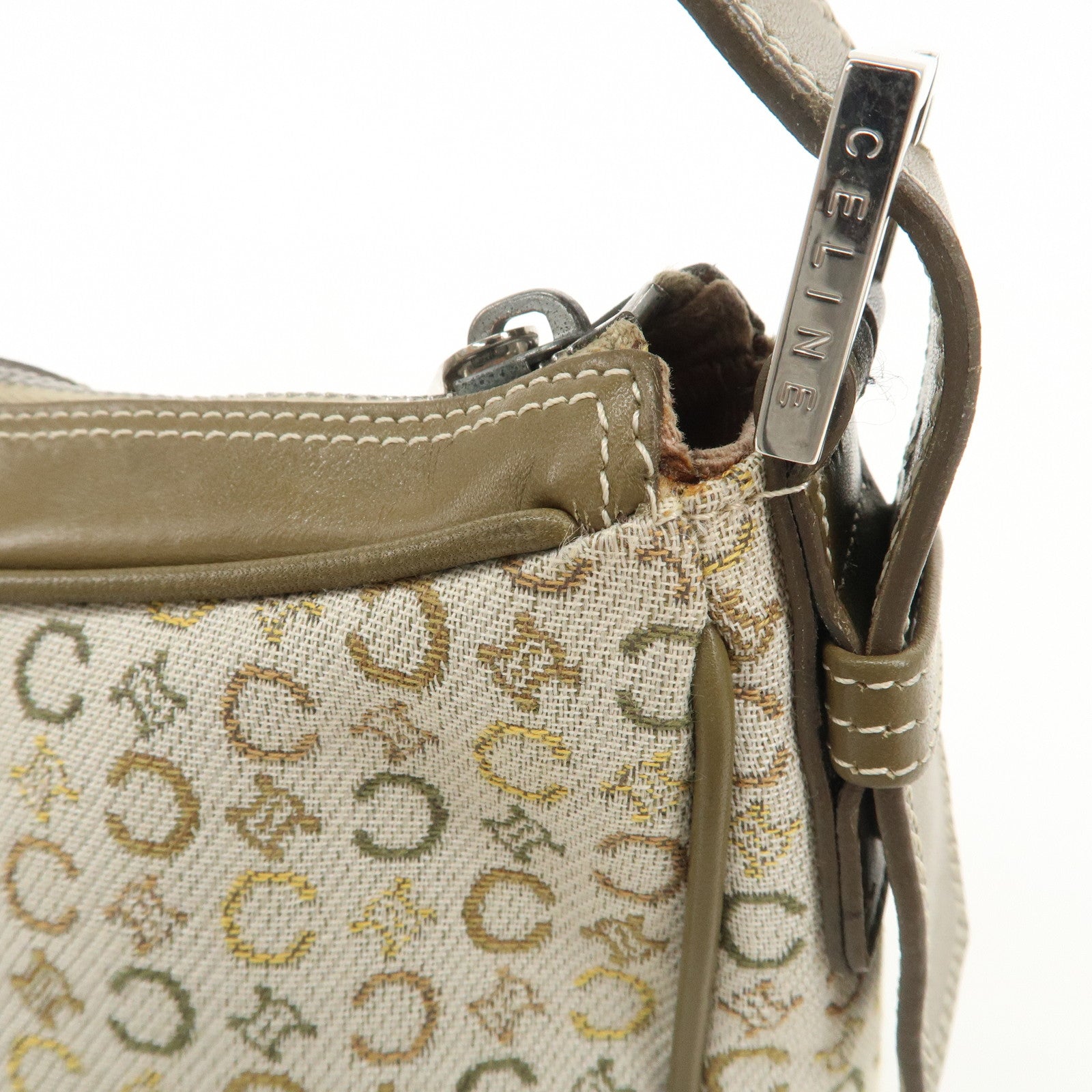 CELINE Canvas Leather Shoulder Bag Hand Bag Ivory Khaki Green