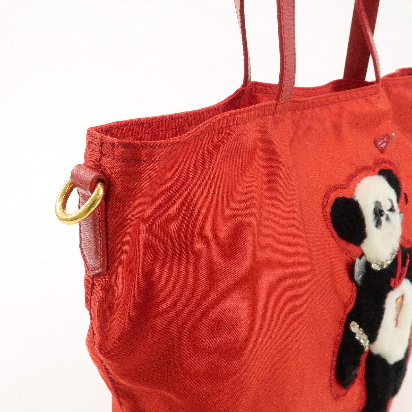 AuthenticPRADA Nylon Leaather Panda Tote Bag Shoudler Bag Red BR4249