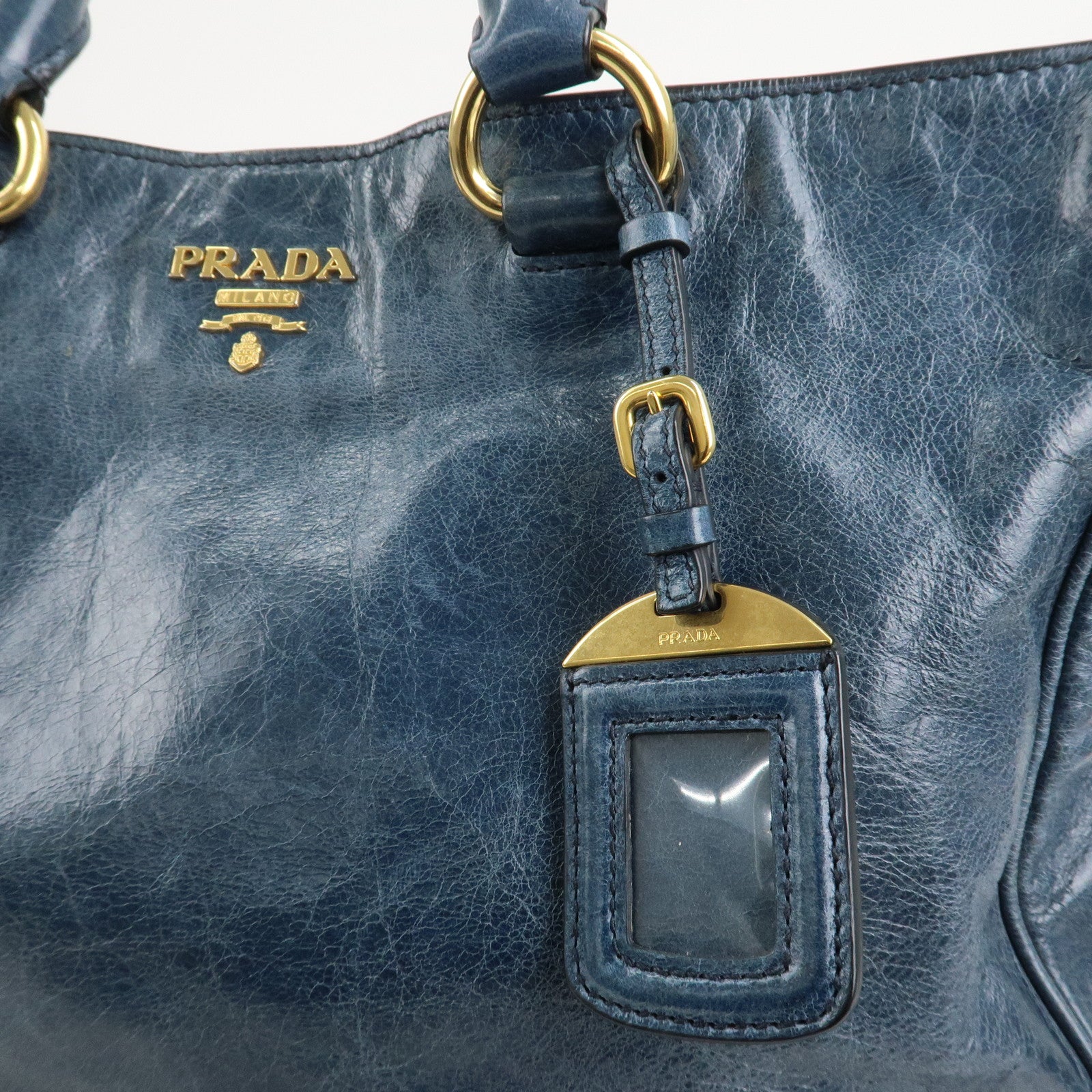 PRADA Leather 2Way Bag Hand Bag Shoulder Bag Blue BN2325 Used