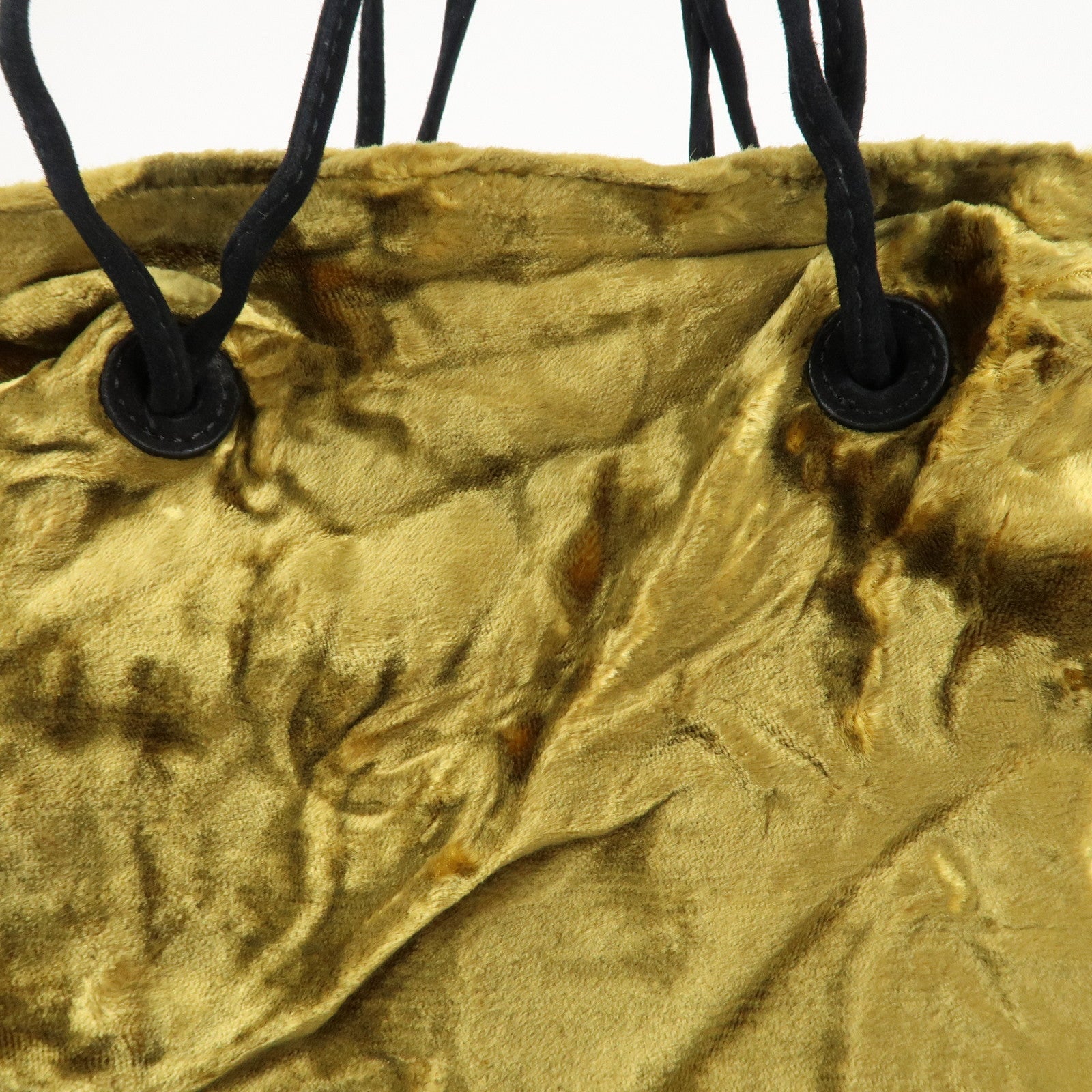 MIU MIU Satin Velour Suede Shoulder Bag Drawstring Bag Gold Black