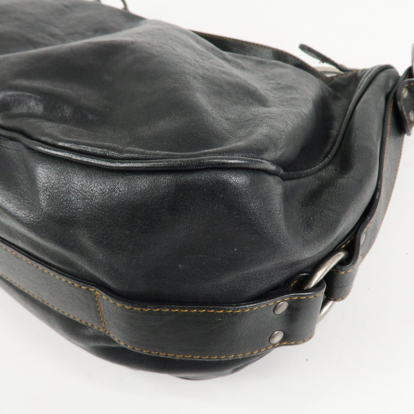 Christian Dior Gaucho Leather Saddle Shoulder Bag Black Used