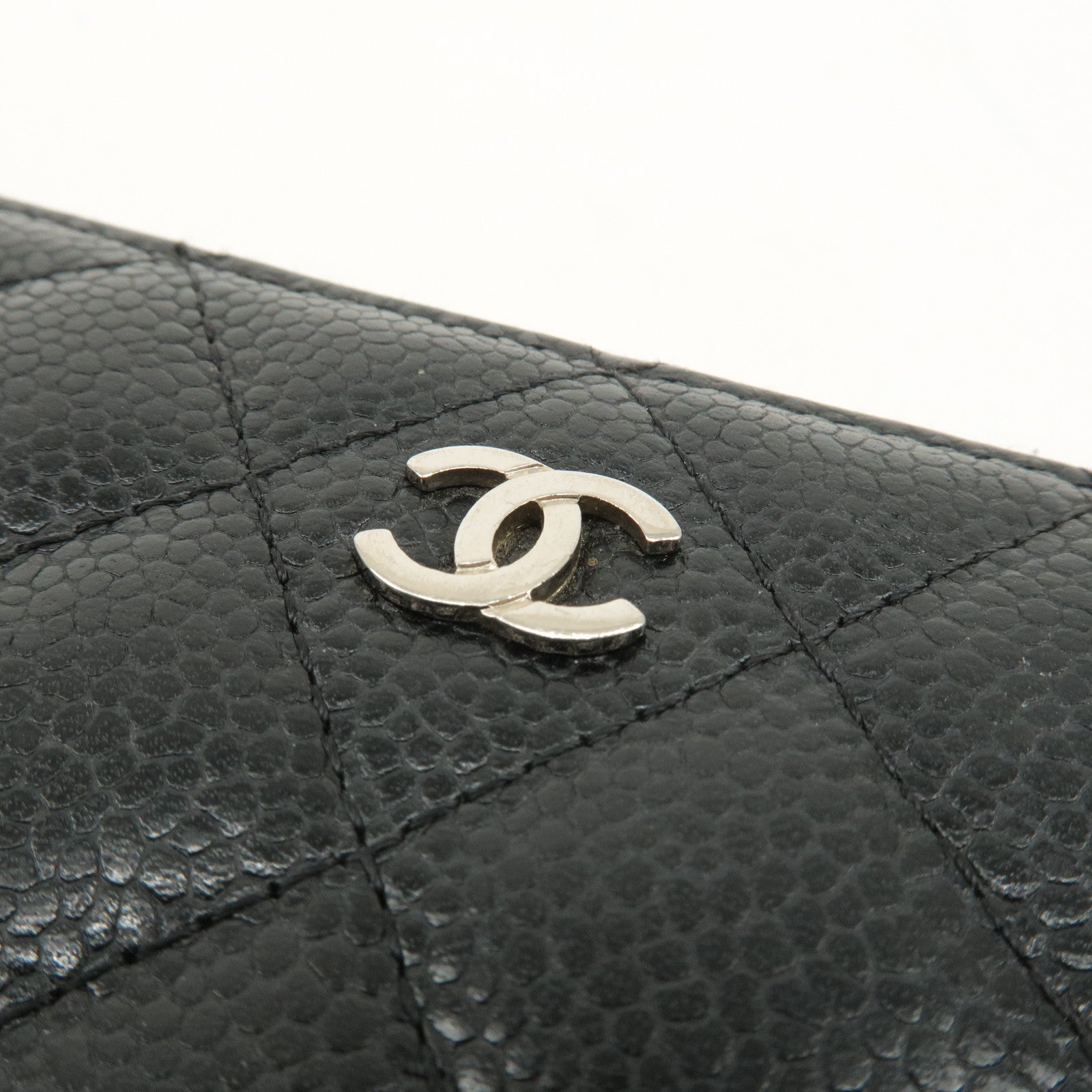 CHANEL Matelasse Caviar Skin Long Wallet Zip Around Black A50097