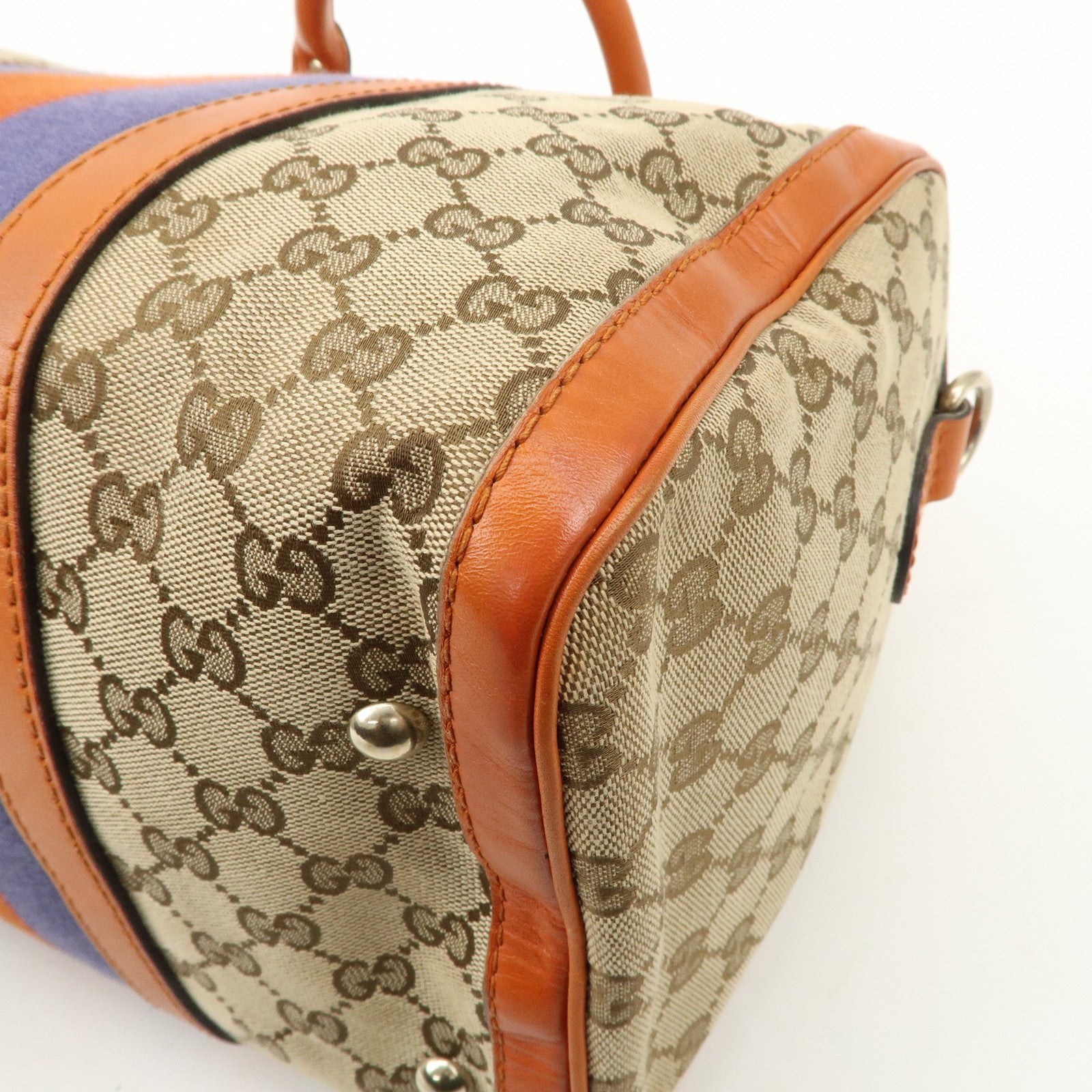 GUCCI Sherry GG Canvas Leather 2Way Boston Bag Orange 247205 Used