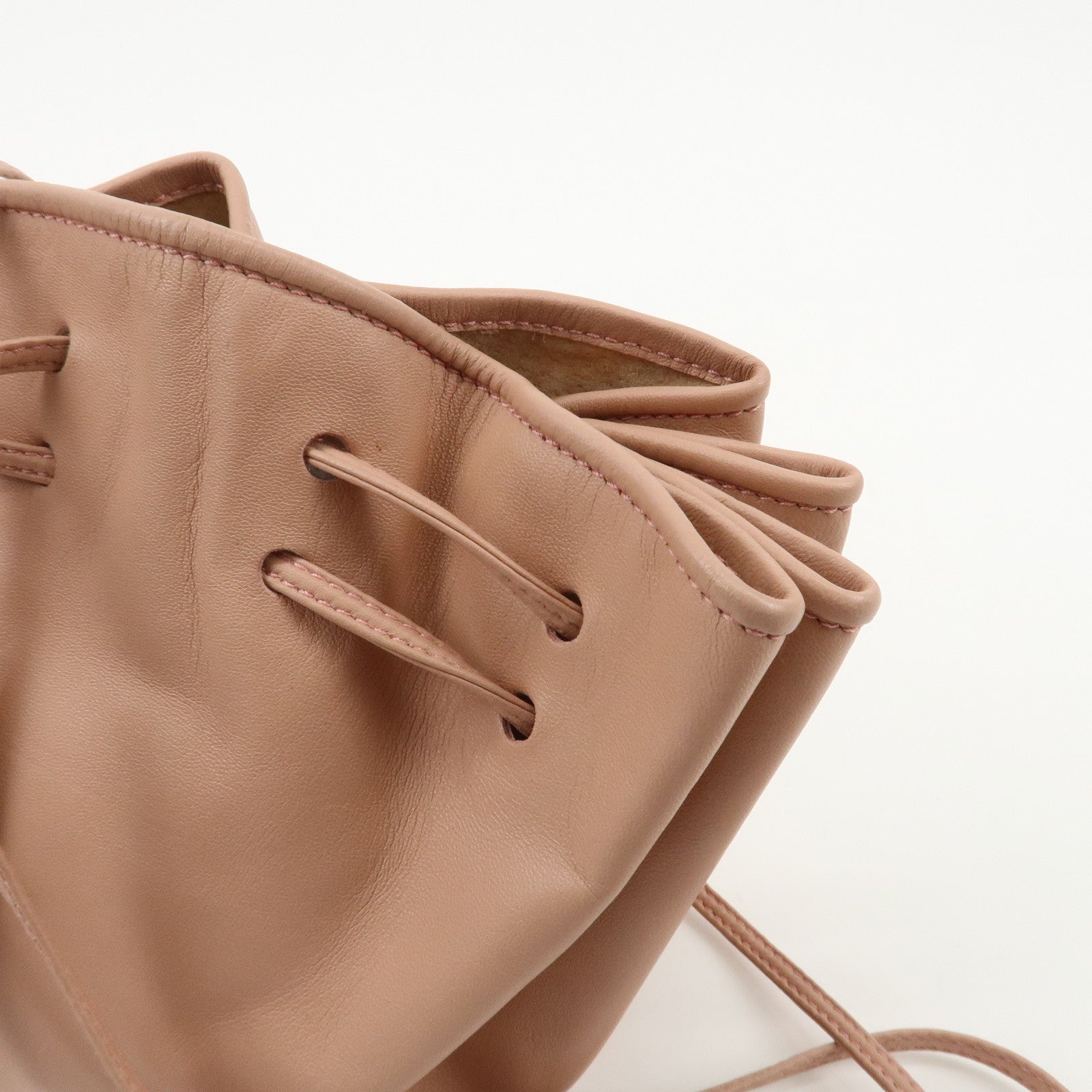 LOEWE Anaglam Leather Shoulder Bag Drawstring Bag Pink Beige