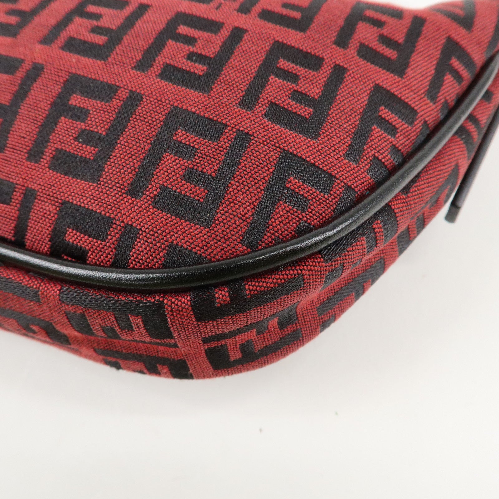 FENDI Zucchino Canvas Leather Accessory Pouch Hand Bag Black Red