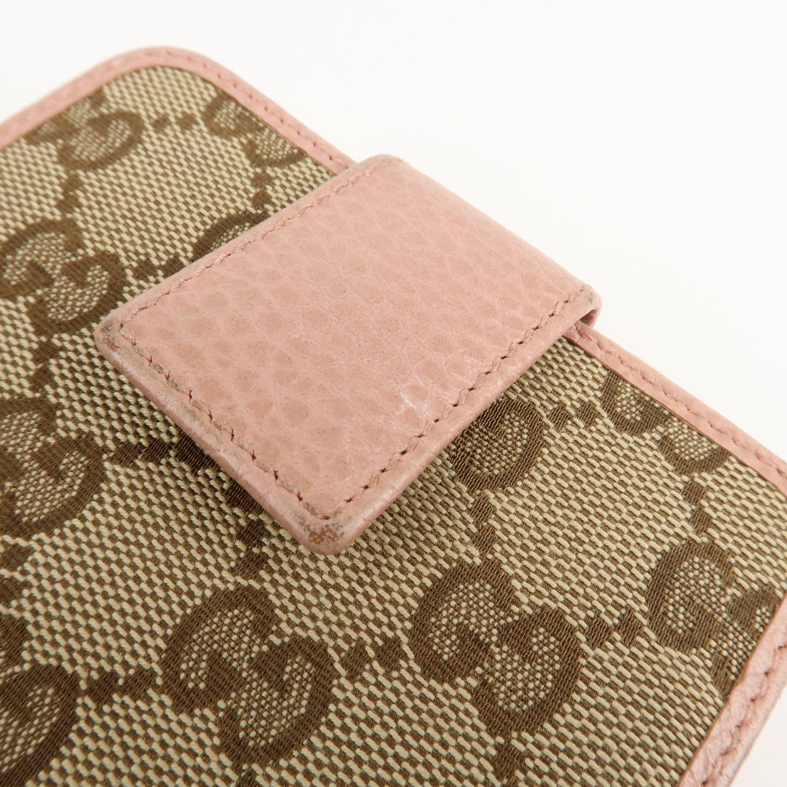 GUCCI GG Canvas Leather Bifold Wallet Beige Pink 346056 Used