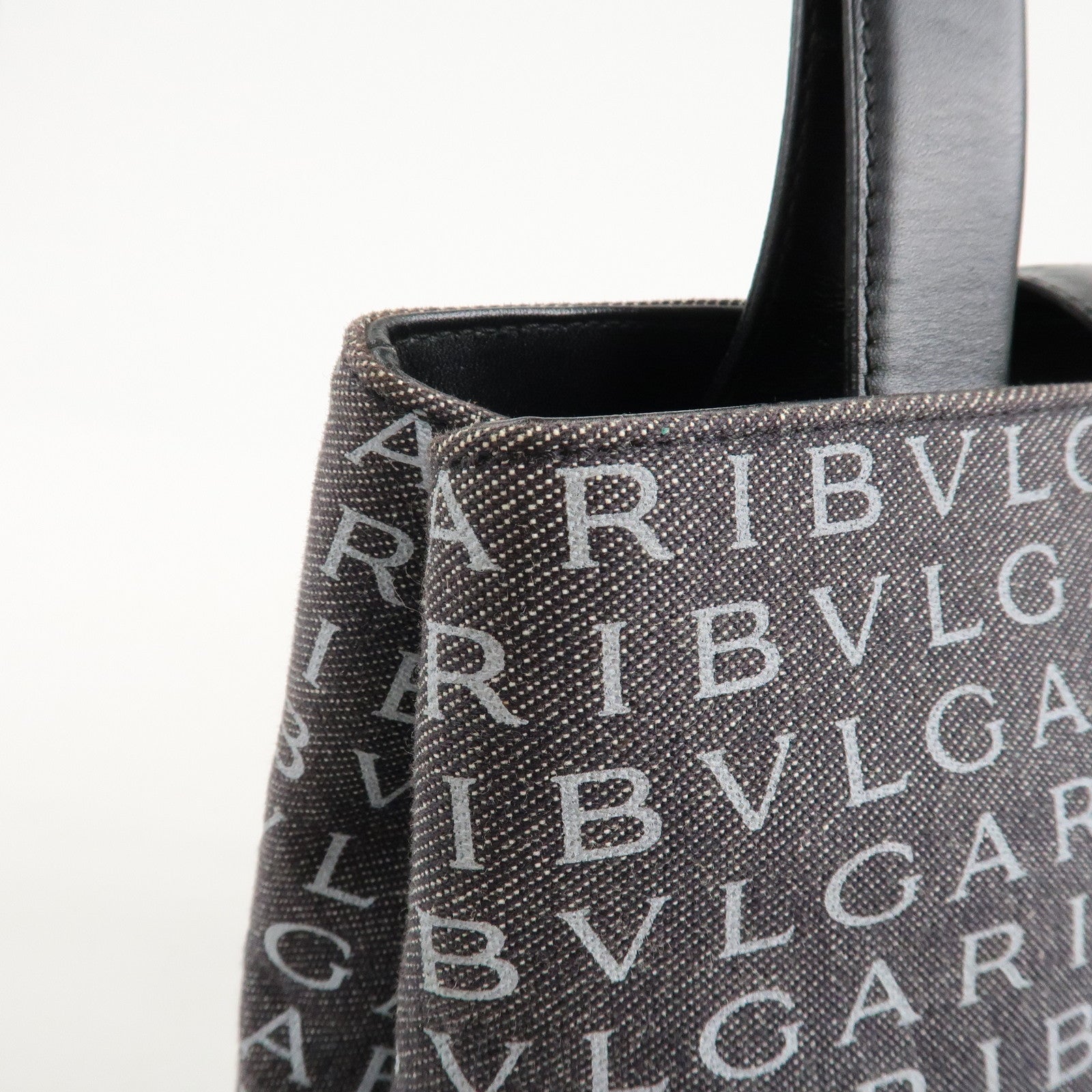 BVLGARI Logo Mania Canvas Leather Tote Bag Shoulder Bag Black