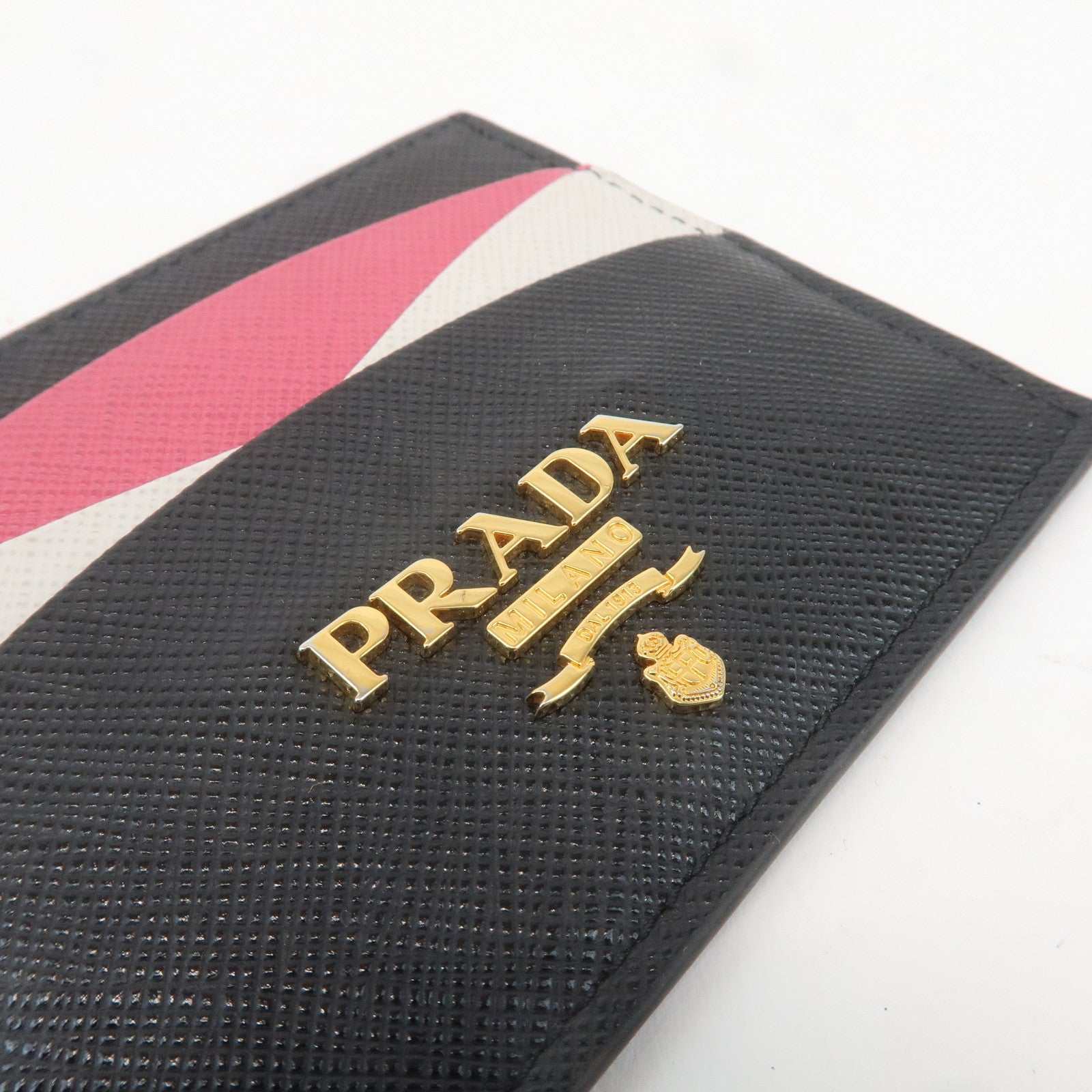 PRADA Saffiano Leather Card Case Black White Pink 1MC025