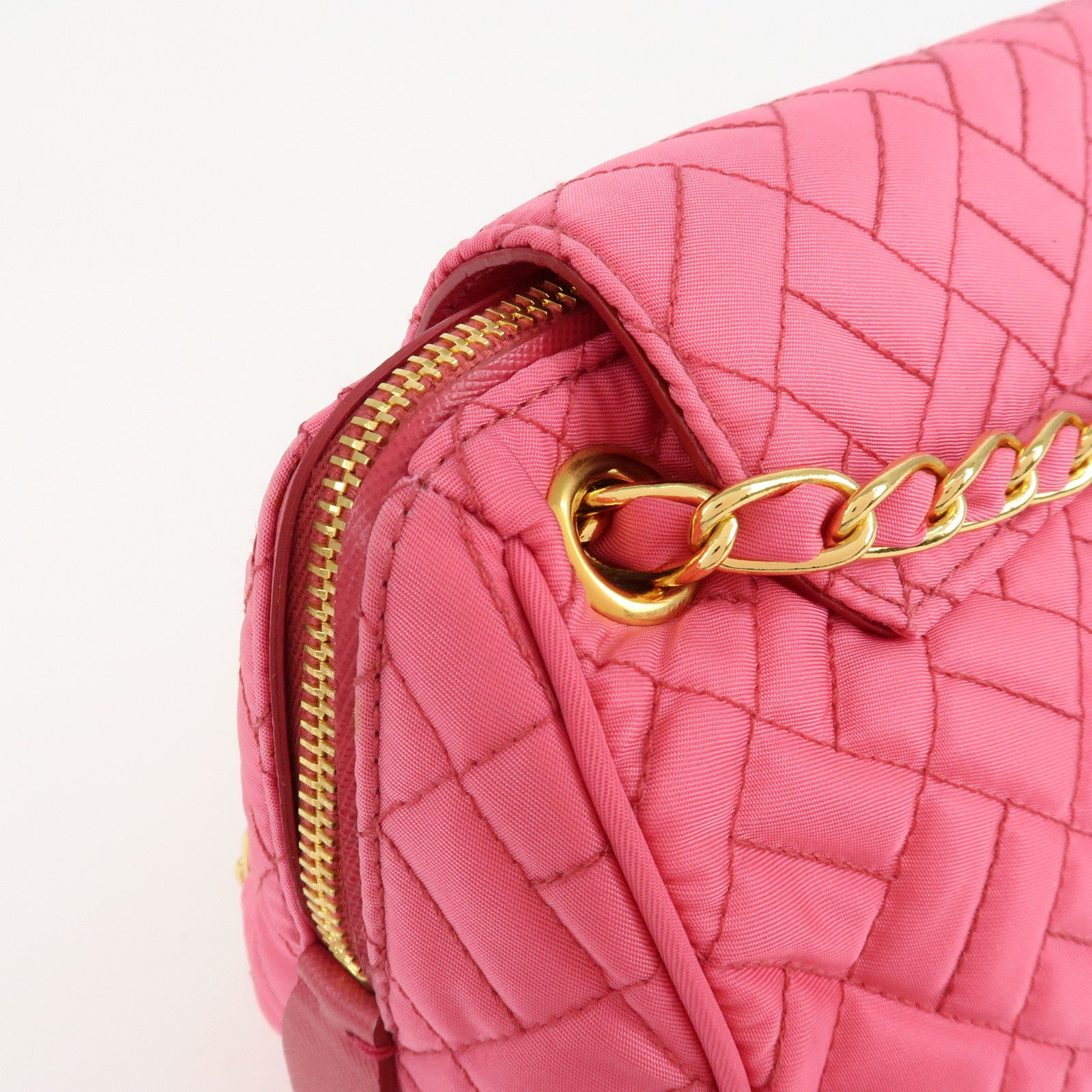 PRADA Nylon Leather Chain Shoulder Bag Pink BR4965