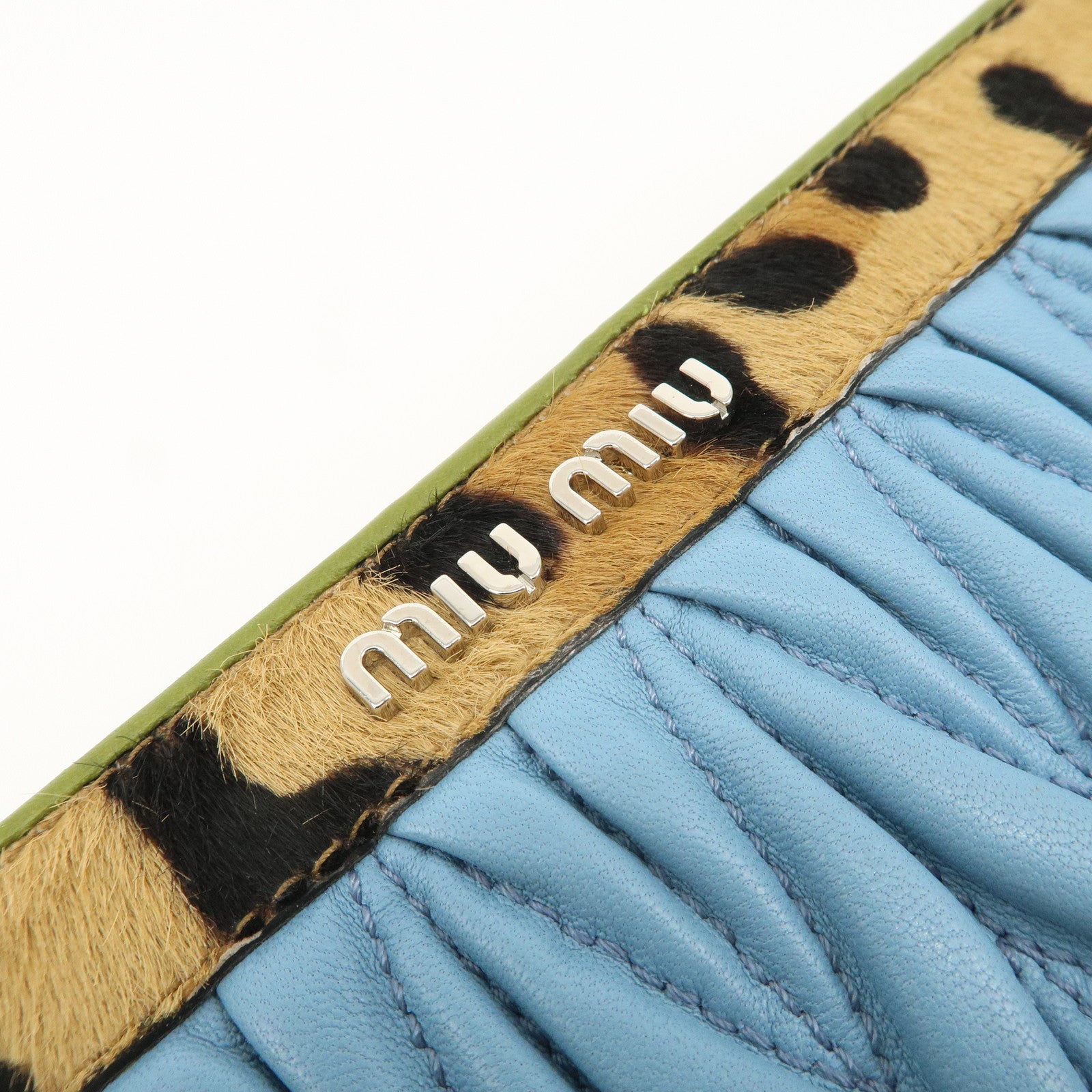 MIU MIU Matelasse Leather Round Zippy Long Wallet Blue 5ML506 Used