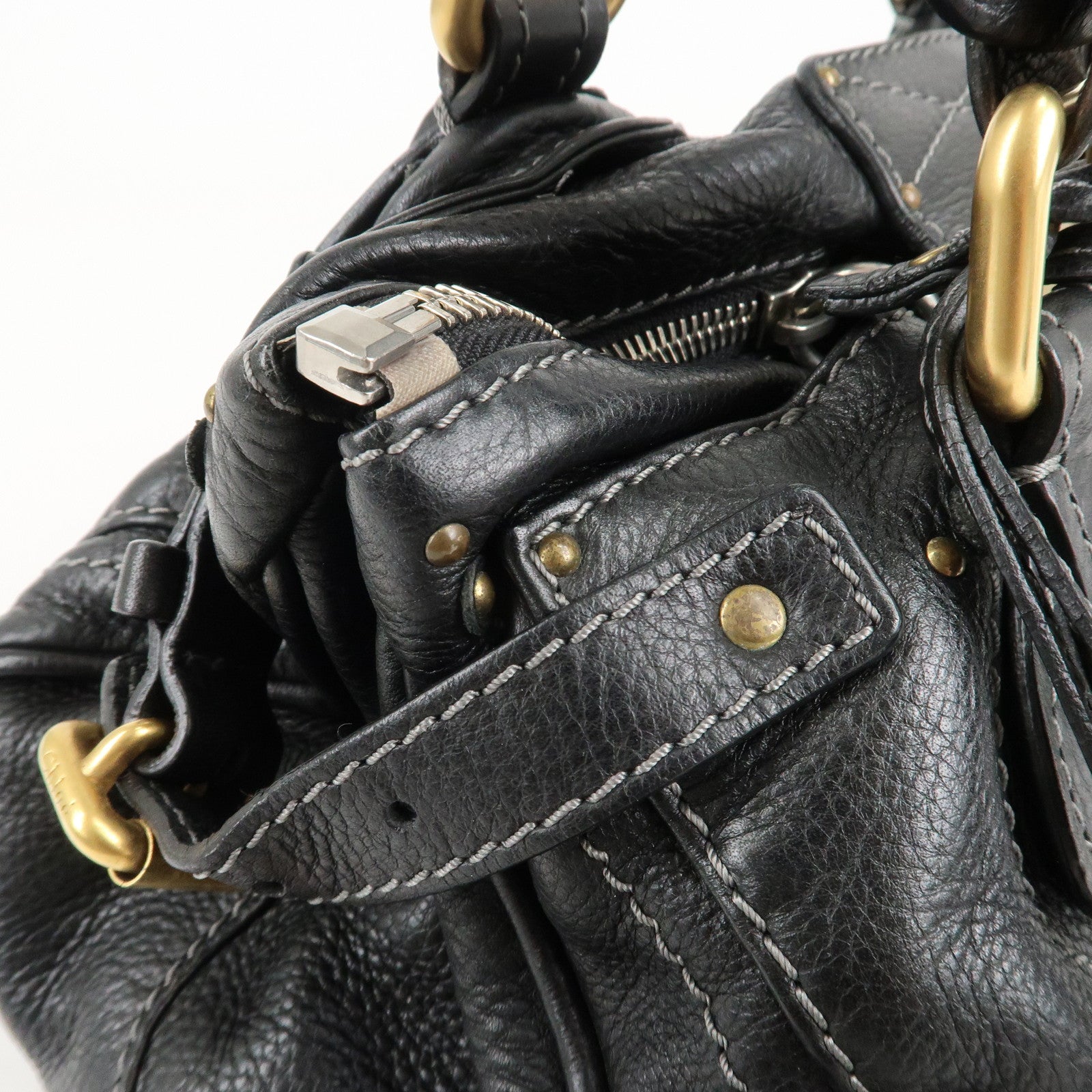 Chloe Paddington Leather Hand Bag Shoulder Bag Black Used