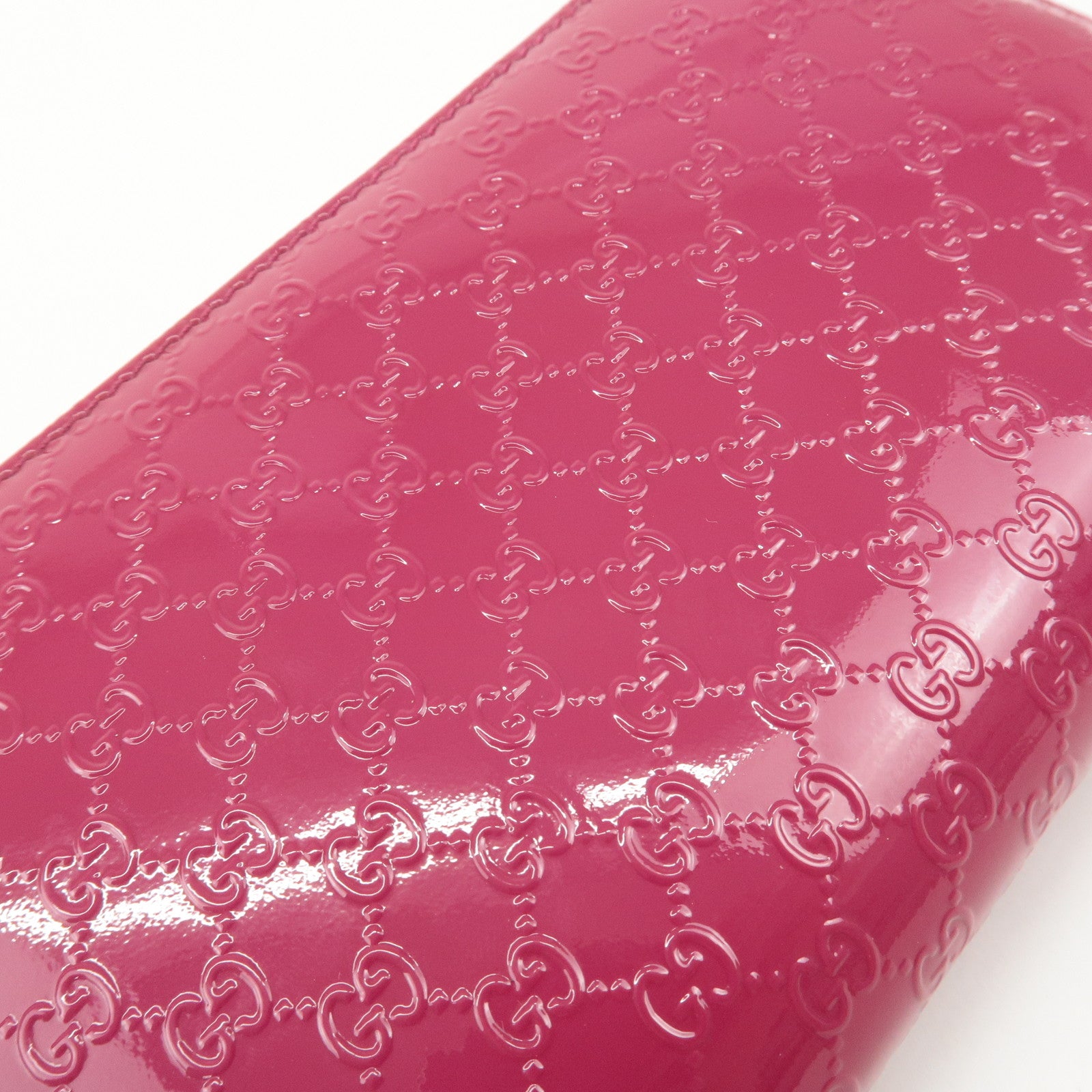 GUCCI Nice Micro GG Patent Leather Round Zipper Long Wallet 309758 Used