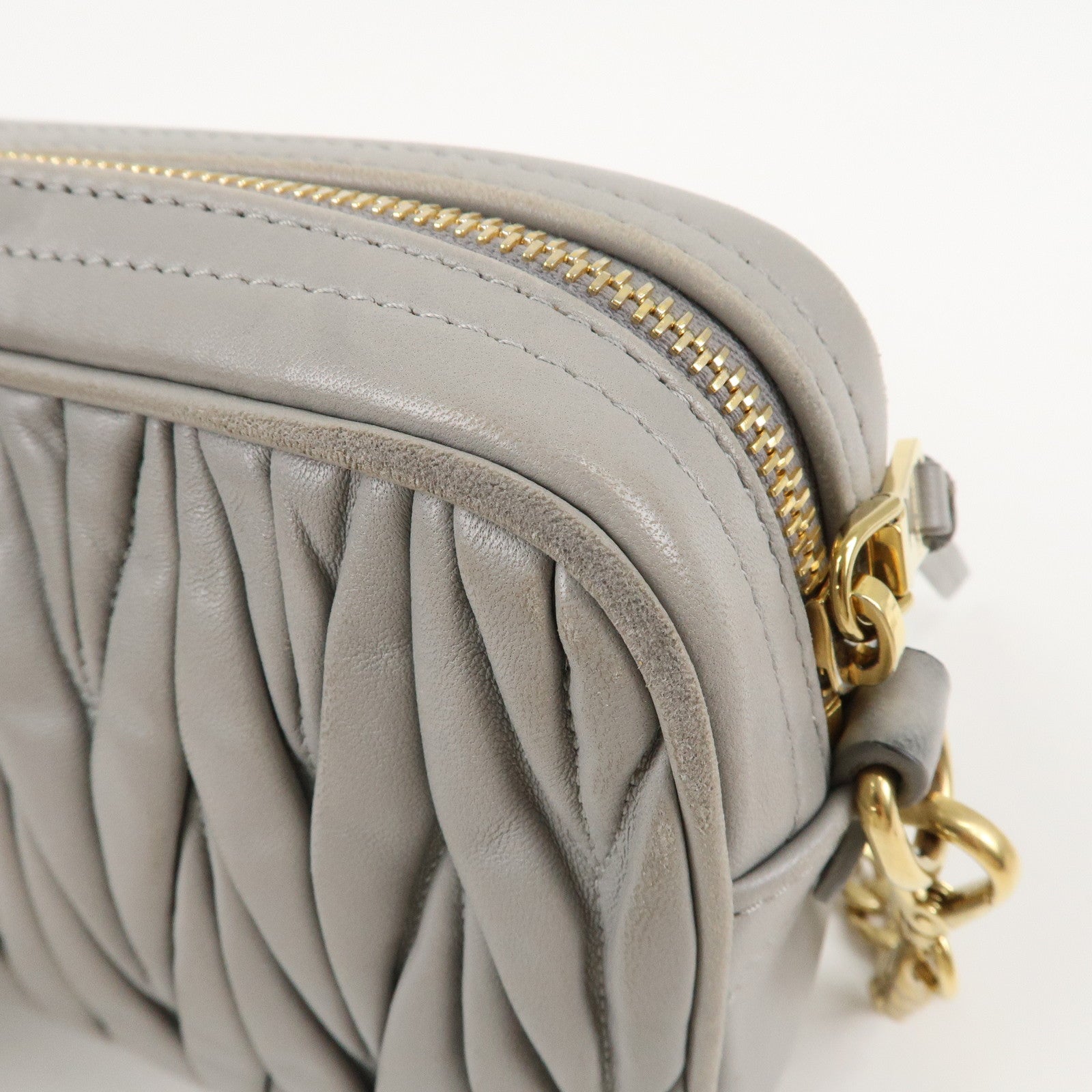 MIU MIU Matelasse Leather Chain Shoulder Bag Gray