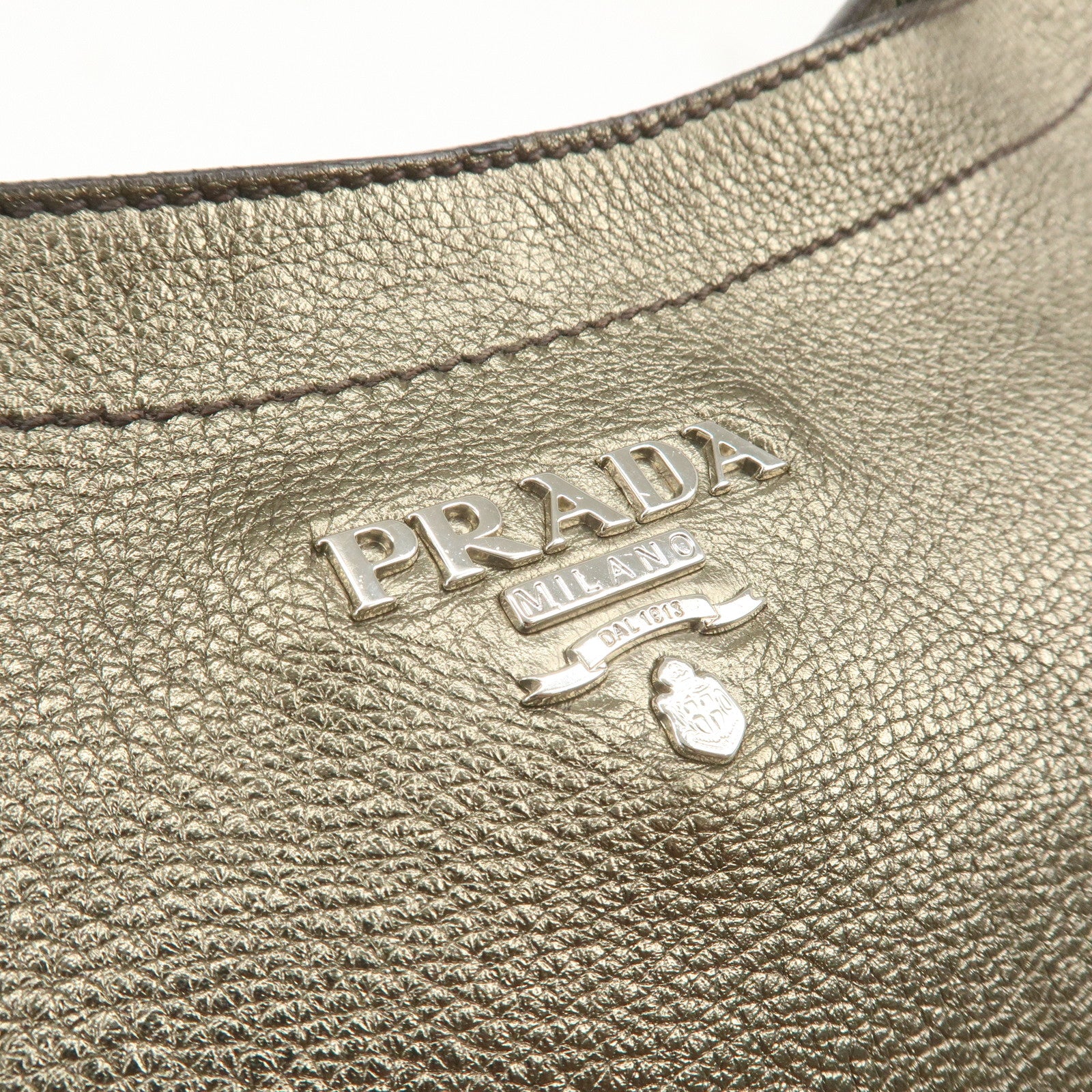 PRADA Logo Leather One Shoulder Bag Hand Bag Gold BR3349