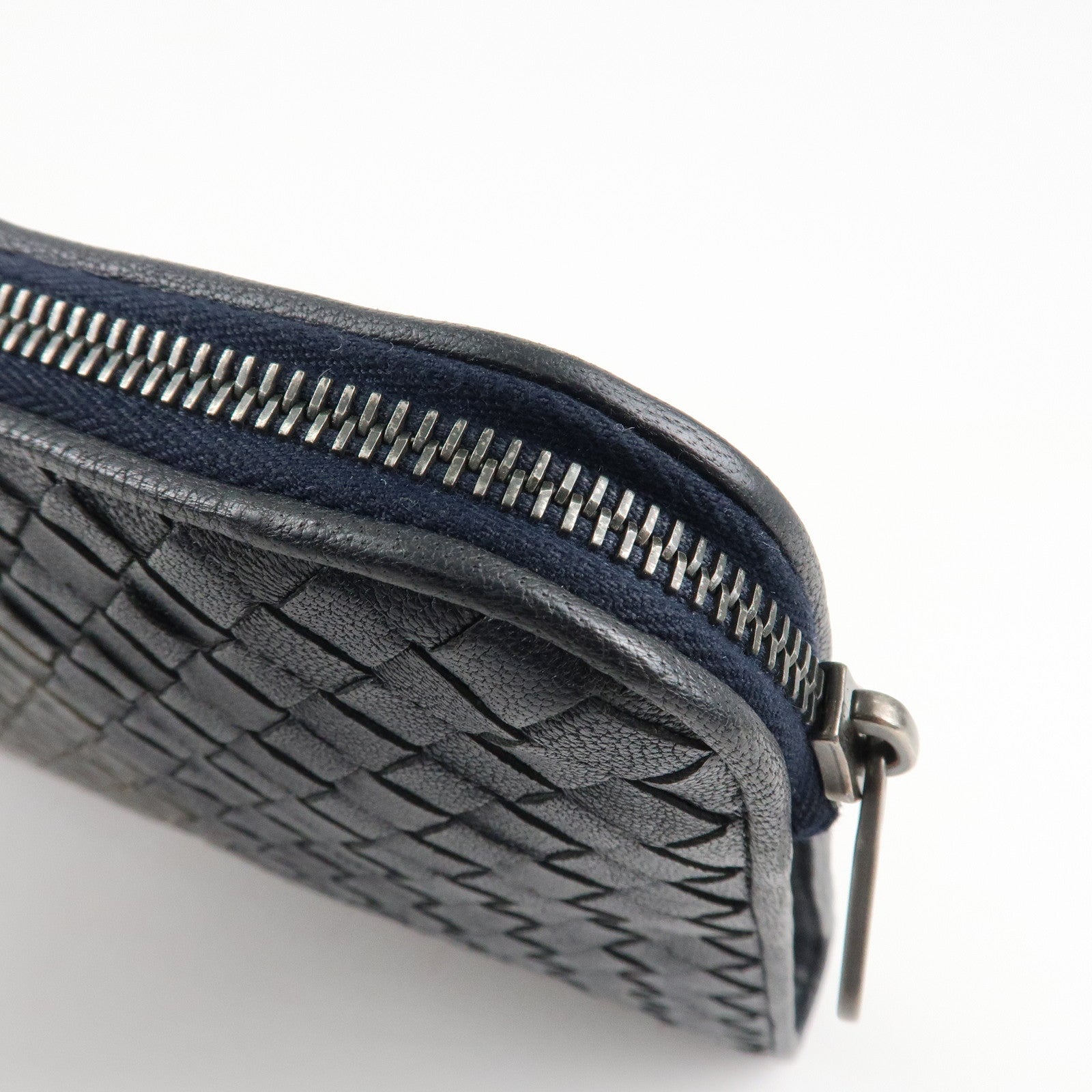 BOTTEGA VENETA Leather Clutch Bag Navy Gray Beige