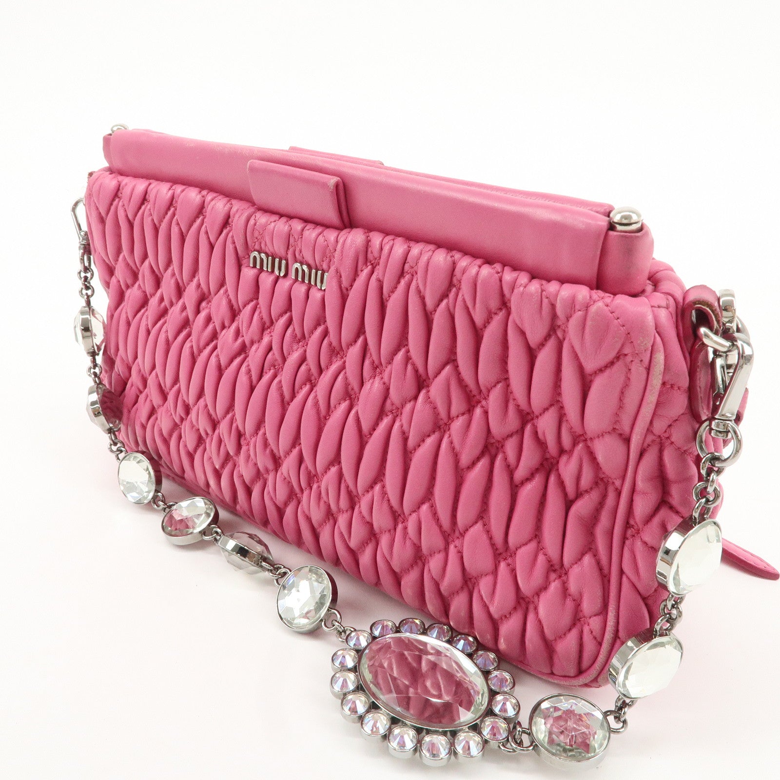 MIU MIU Matelasse Leather Bijou Shoulder Bag Hand Bag Pink