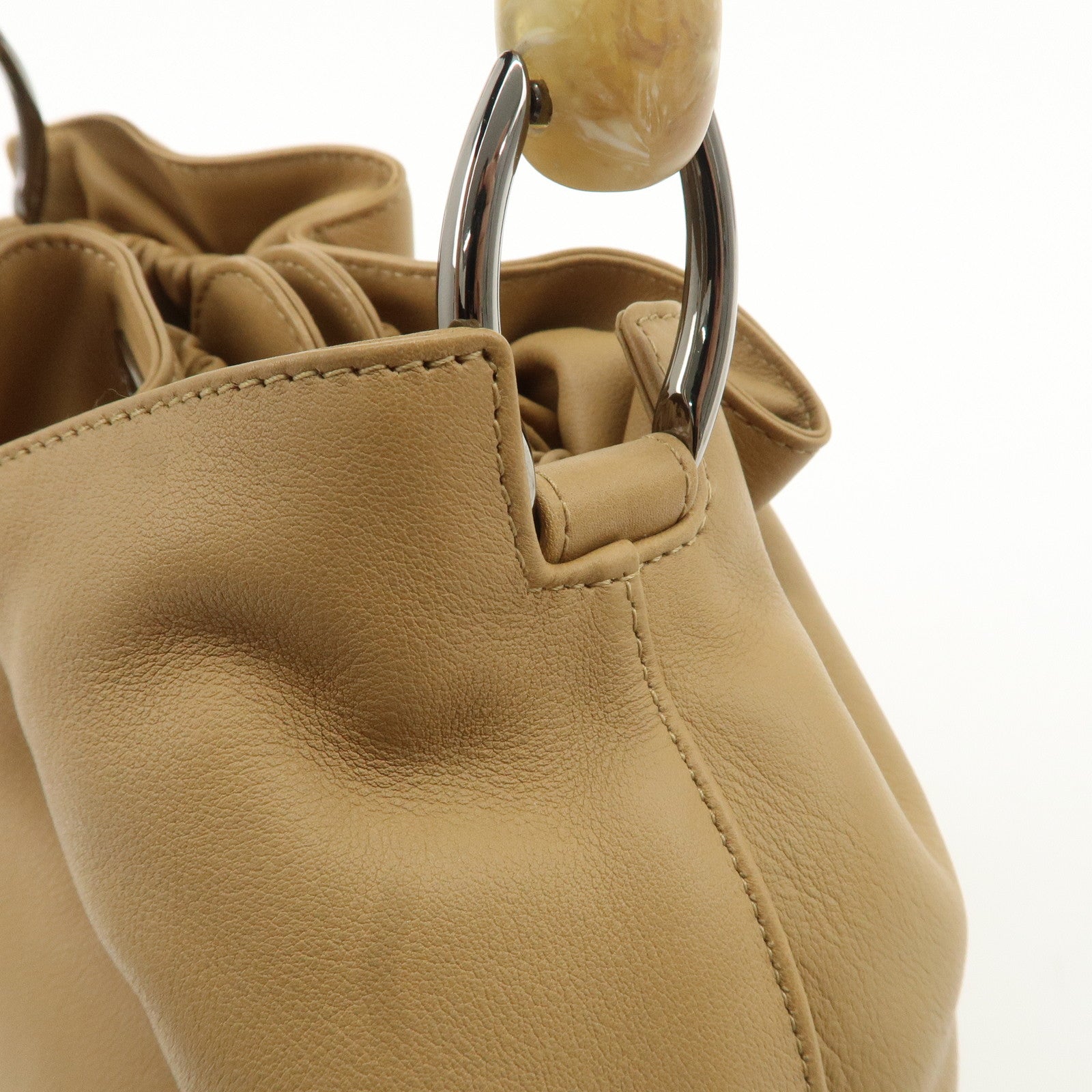 Christian Dior Maris Pearl Leather Hand Bag Beige