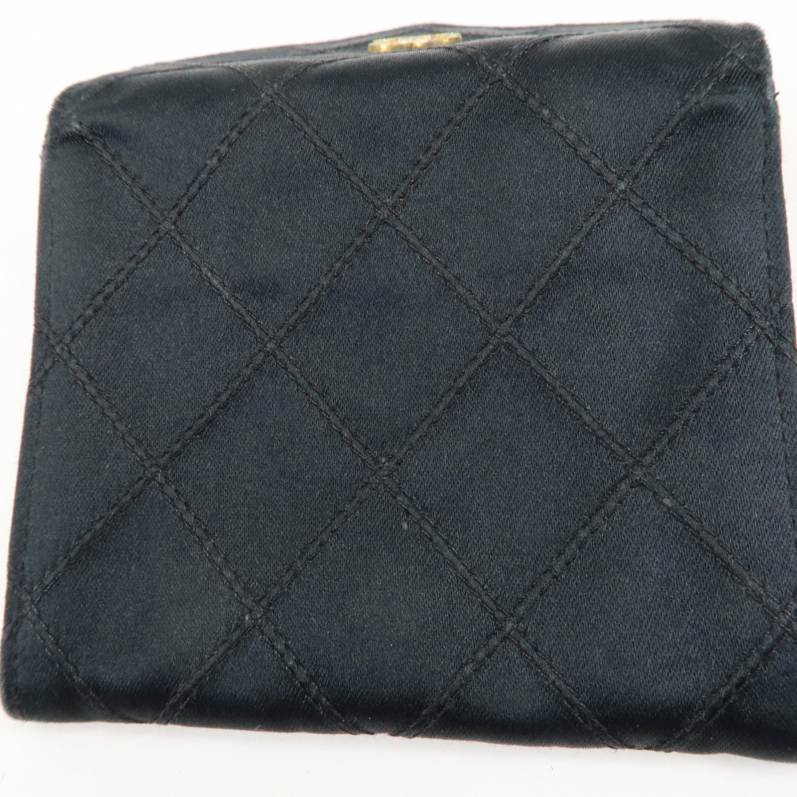 CHANEL Bicolore Satin Coin Case Coin Purse Black