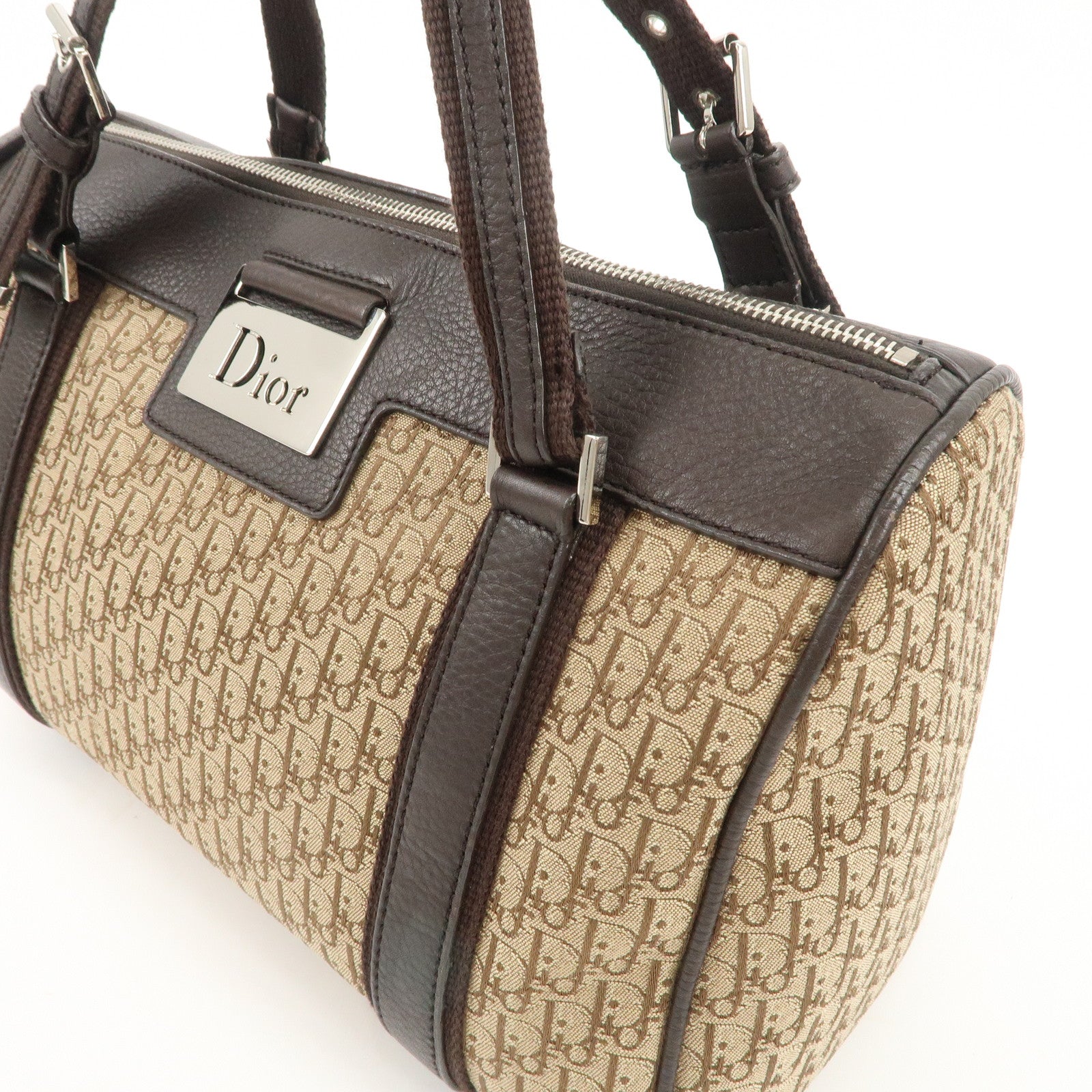 Christian Dior Trotter Canvas Leather Mini Boston Bag Beige