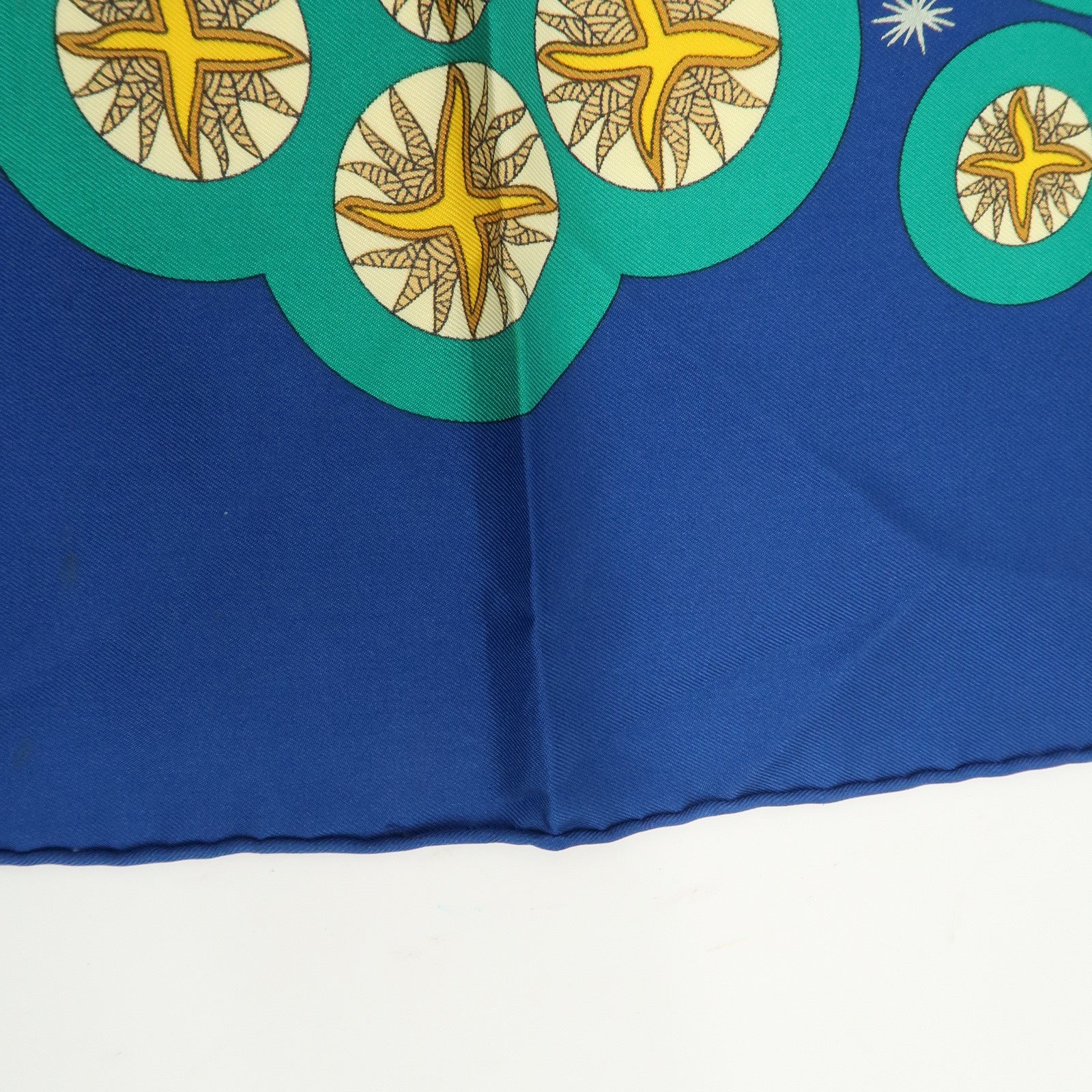 HERMES Carre 90 Silk 100% Scarf LE ROY SOLEIL Blue Green Gold Used