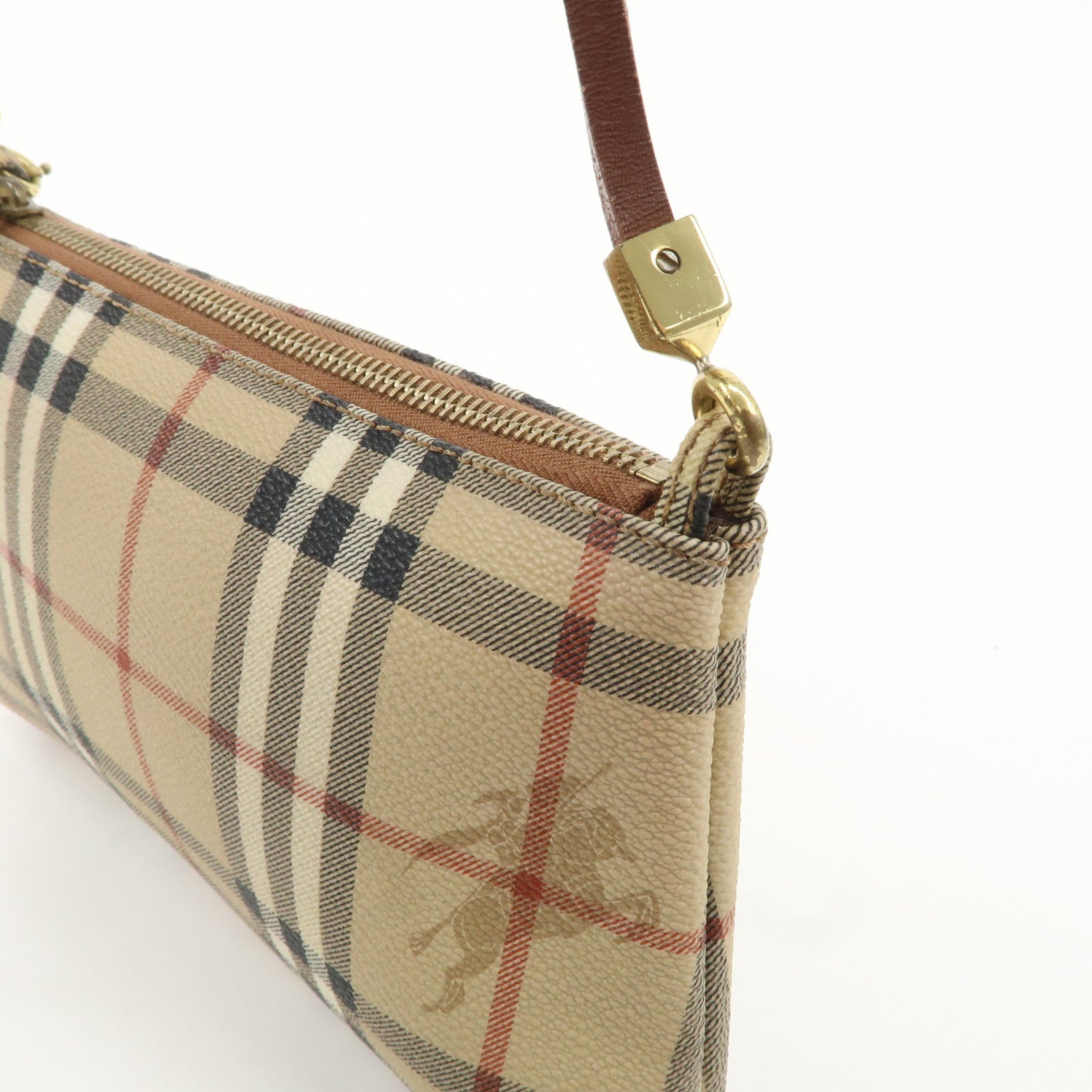 BURBERRY Leather Nova Plaid Shoulder Bag Beige Brown