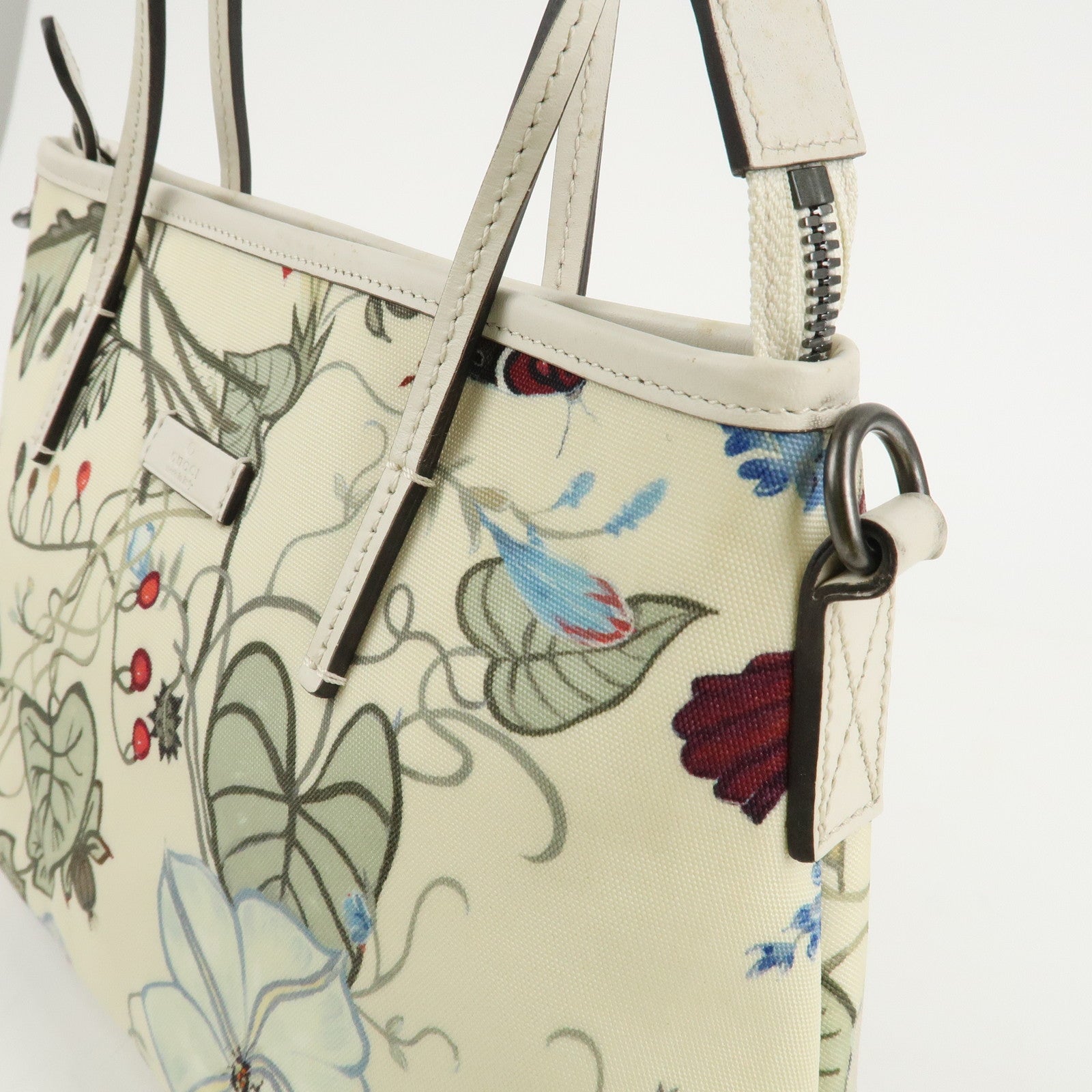 GUCCI Flora Canvas Leather 2WAY Hand Bag Ivory 353440