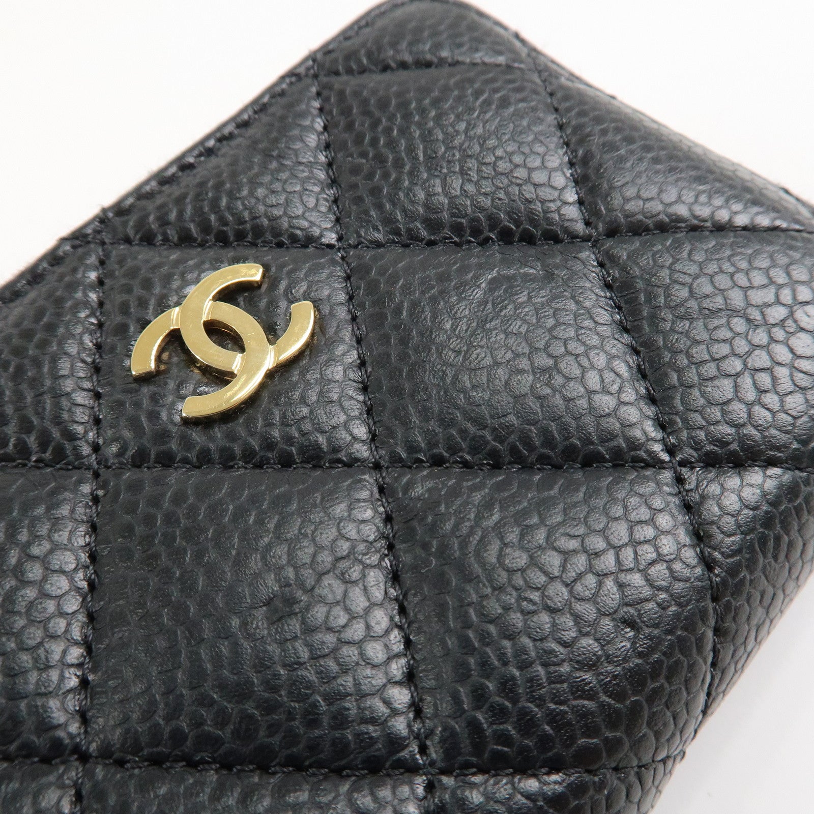 CHANEL Matelasse Caviar Skin Zipper Around Coin Case Black AP0216