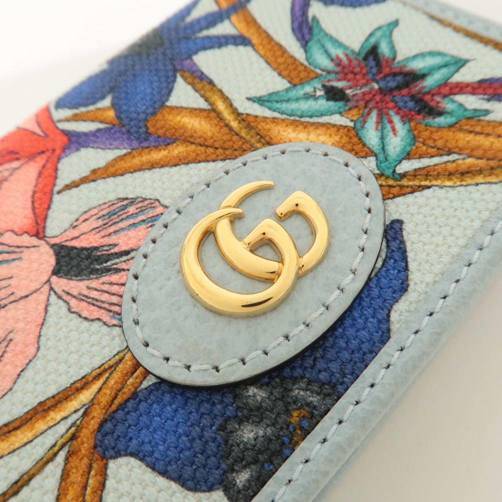 GUCCI GG Marmont Flora Canvas Leather Bi-fold Compact Wallet