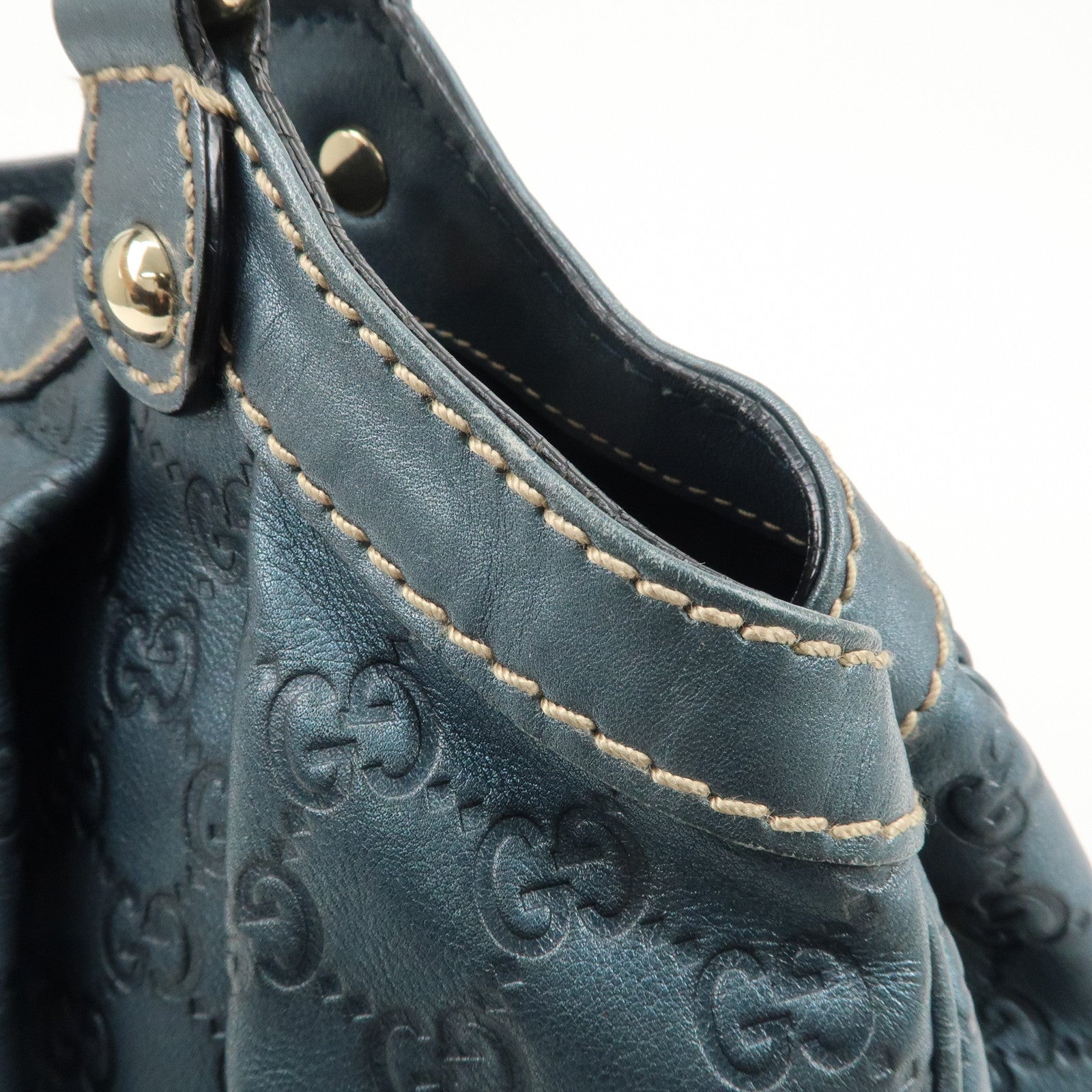 GUCCI Sukey Guccissima Leather Handbag Pearl Blue 211944 Used